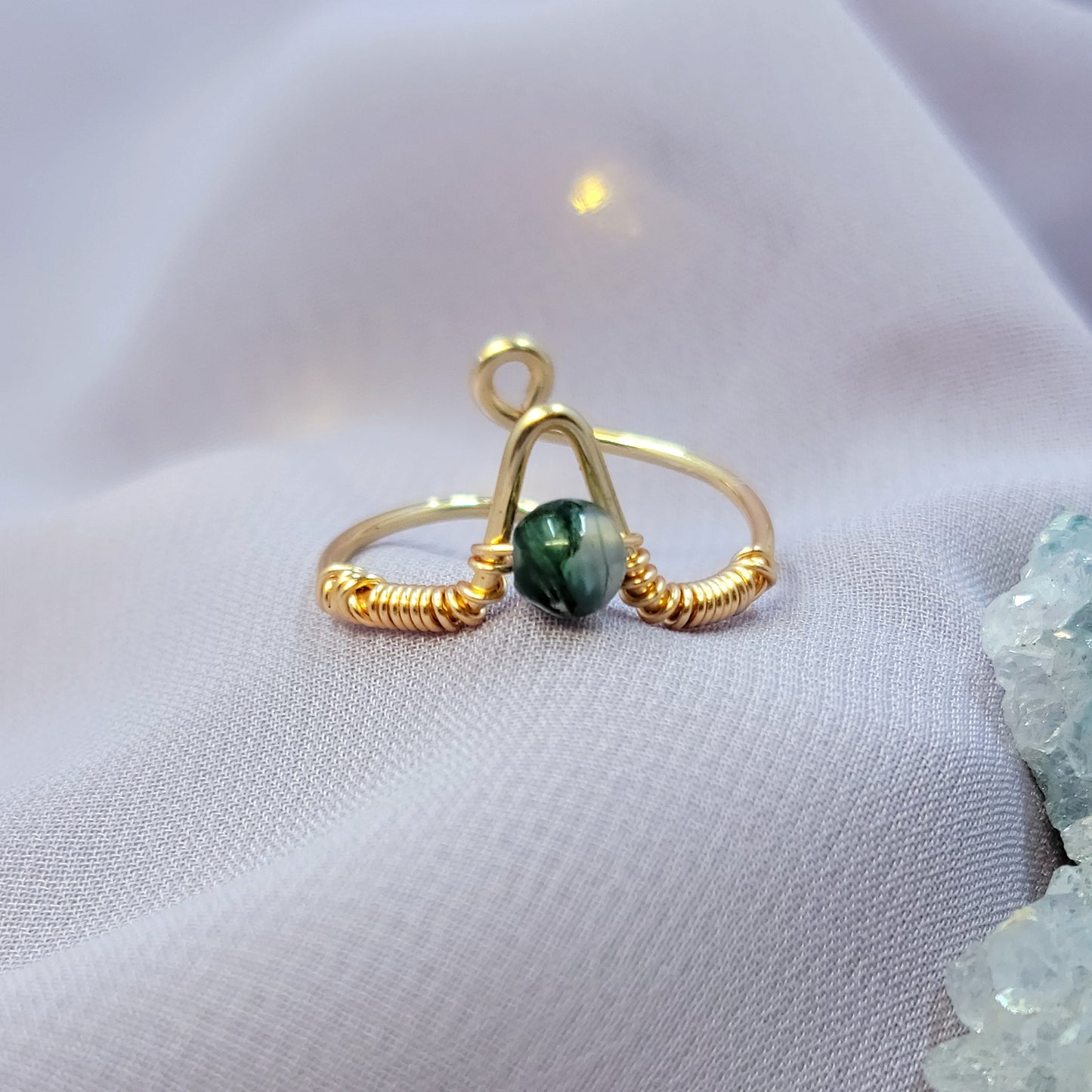 Elven Fairy Moss Agate Adjustable Ring