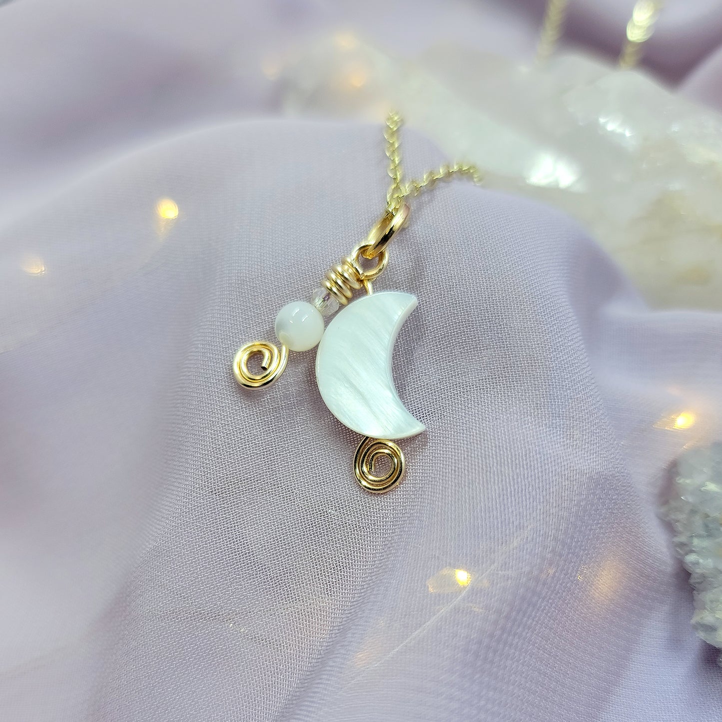 Ethereal Mother of Pearl Shell Moon Necklace