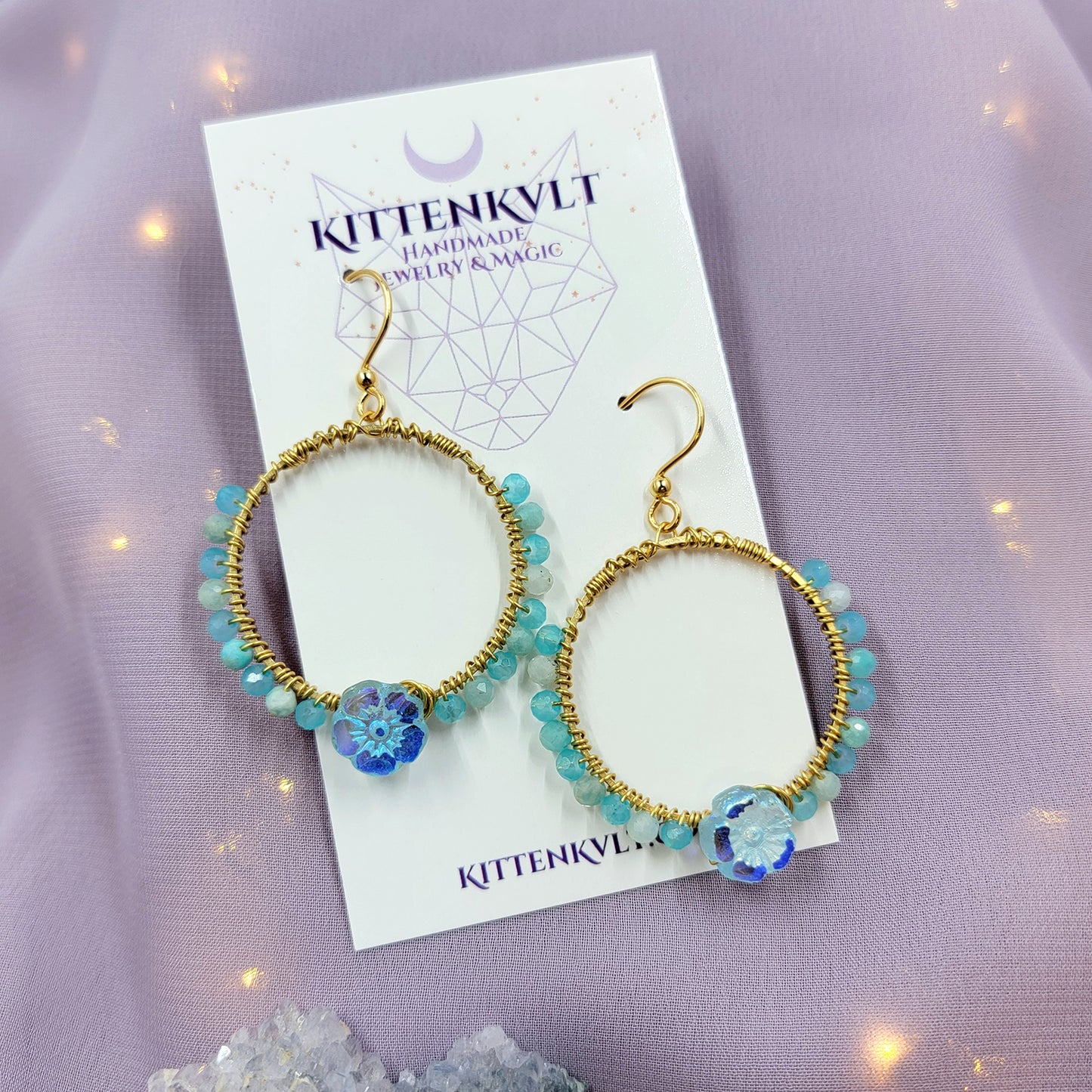 Amazonite Flower Hoop Earrings