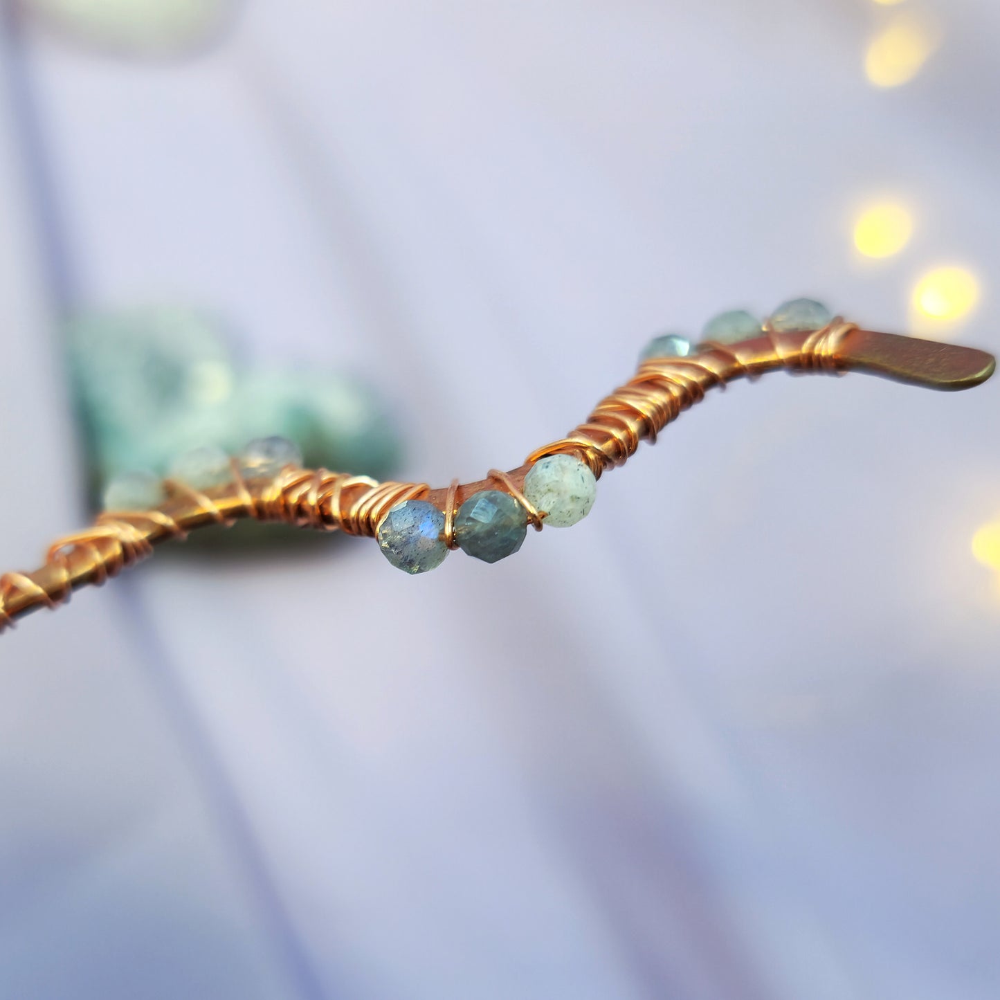 Labradorite Hammered Copper Squiggle Hair Stick