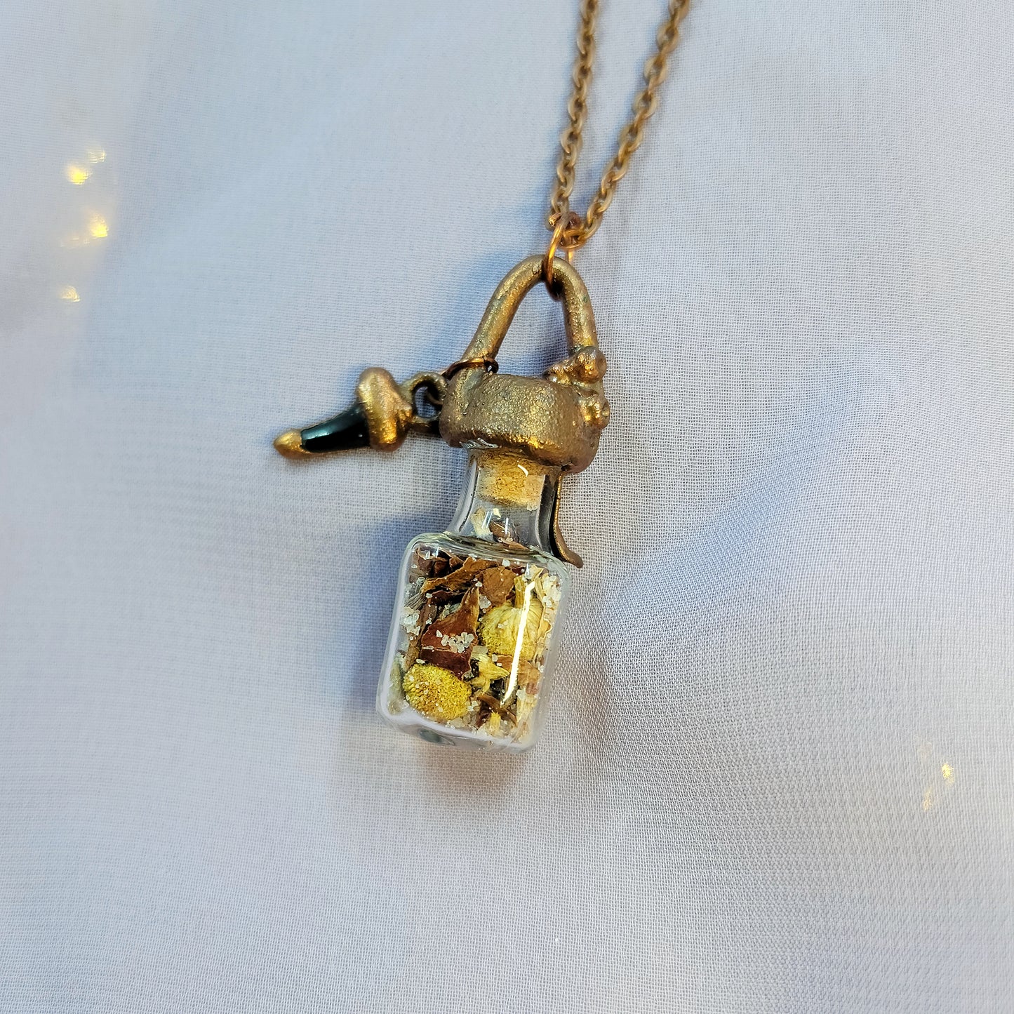 Anxiety Banishing Spell Jar & Shark Tooth Electroformed Copper Necklace