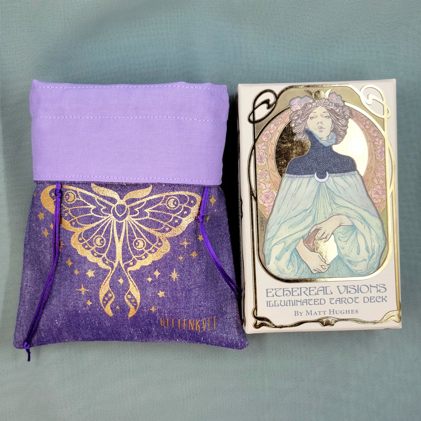 Mystical Witchy Celestial Luna Moth Moon Tarot Oracle Pouch Sparkly Fabric