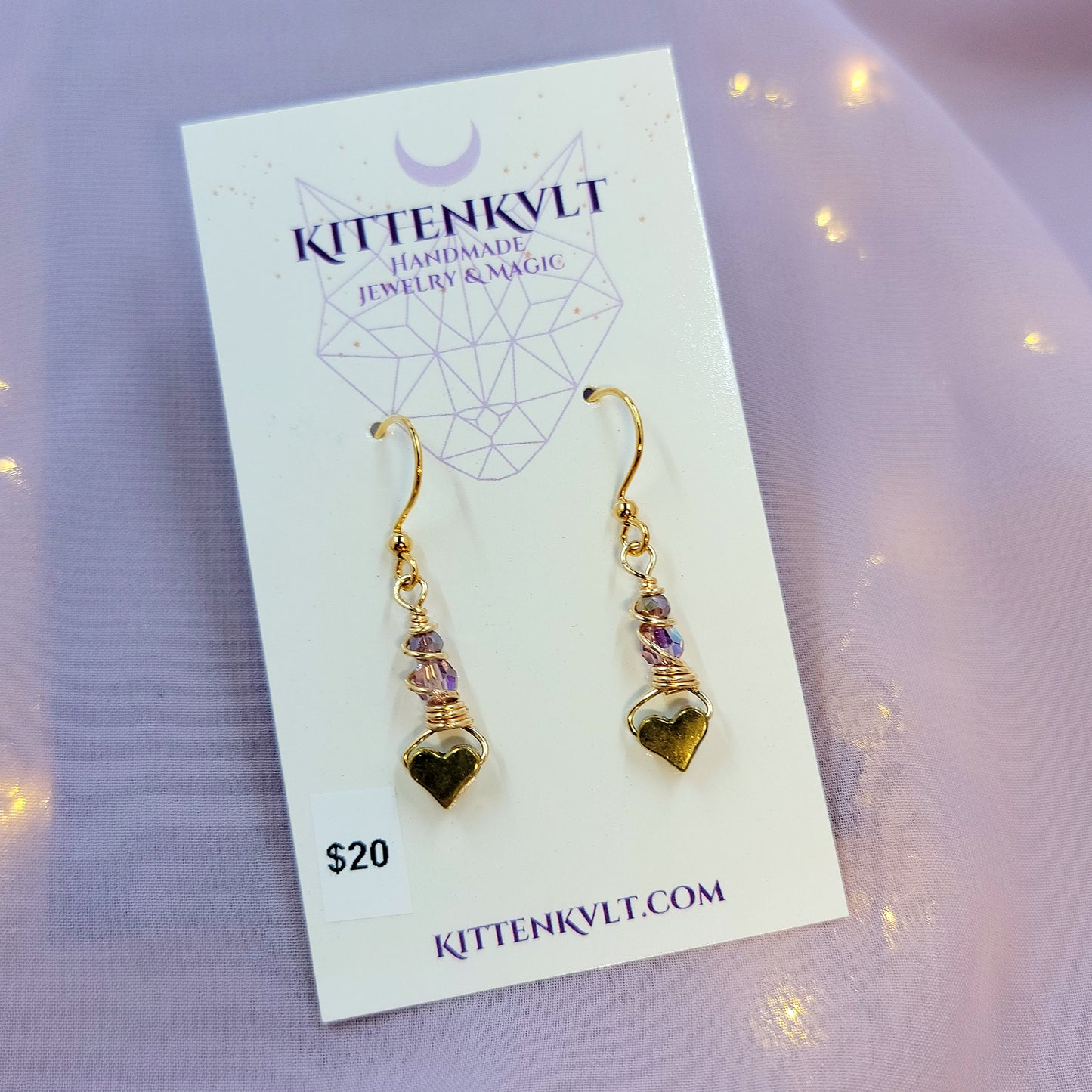Dainty Lavender Aura Heart Earrings