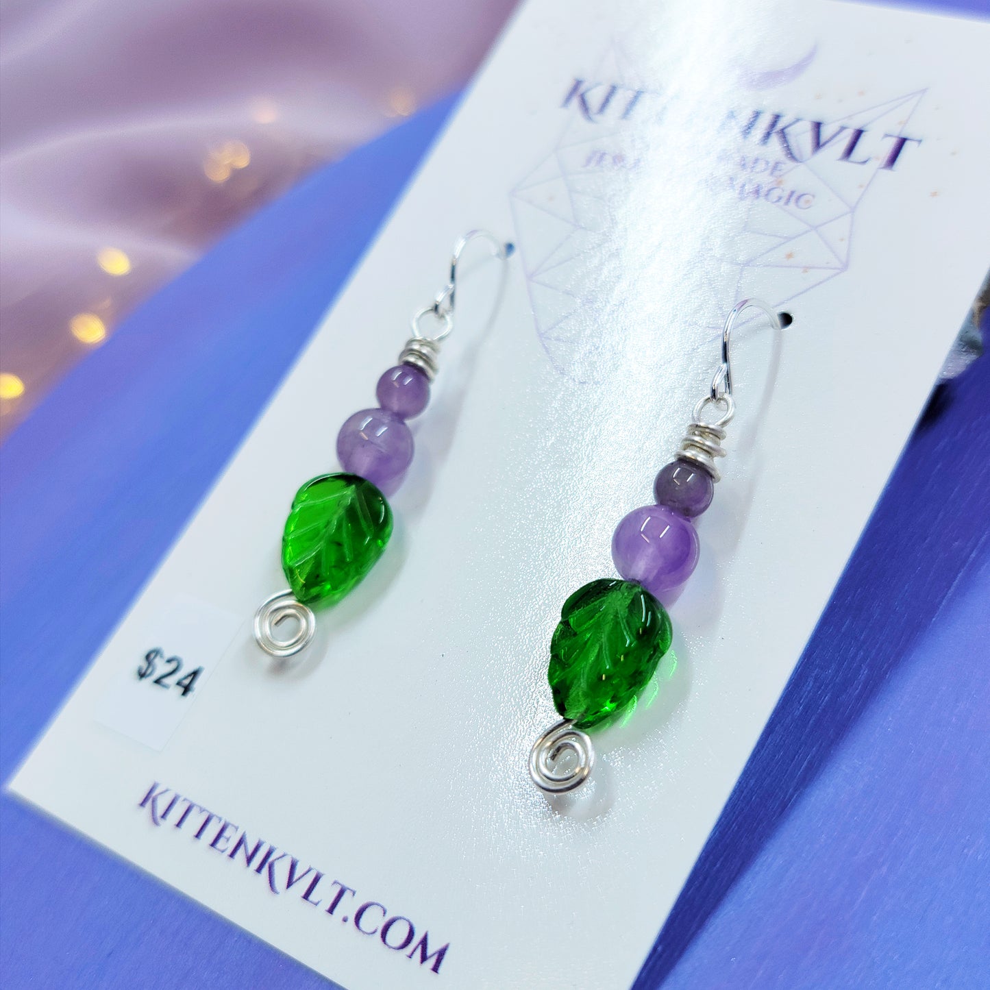 Earthy Fairy Amethyst Leaf Earrings
