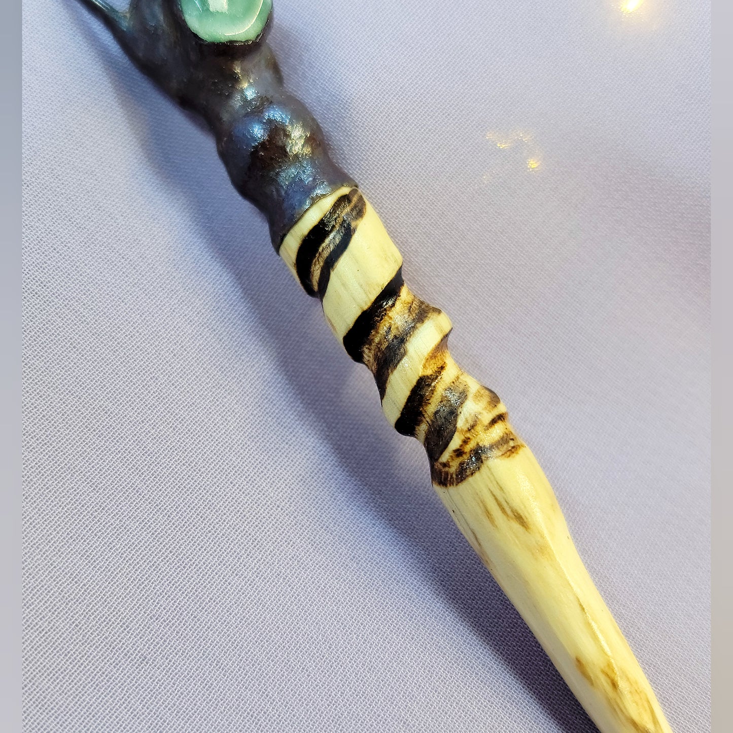 Hand Carved Ash Wood, Copper & Green Aventurine Wand Necklace