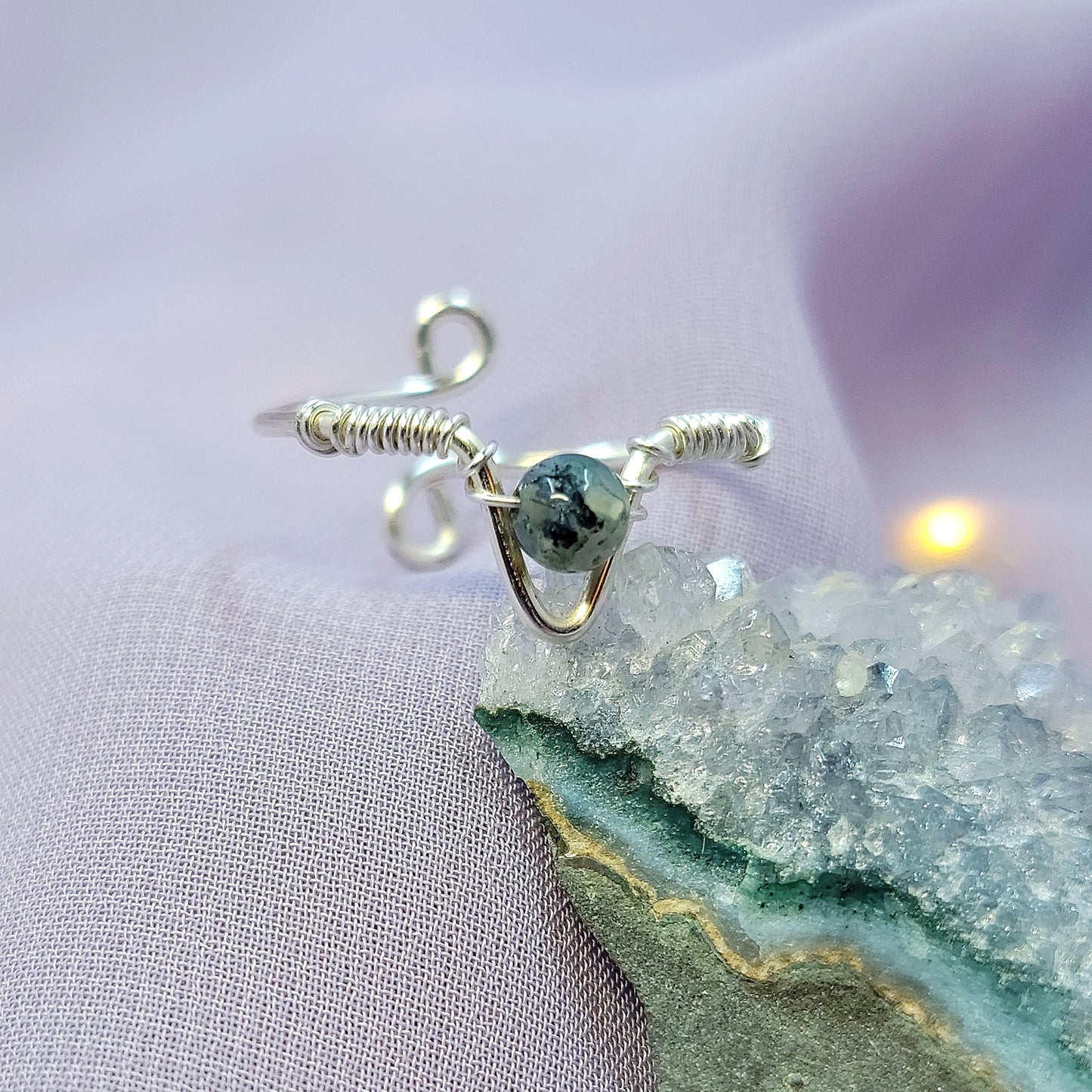 Elven Fairy Moss Agate Adjustable Ring