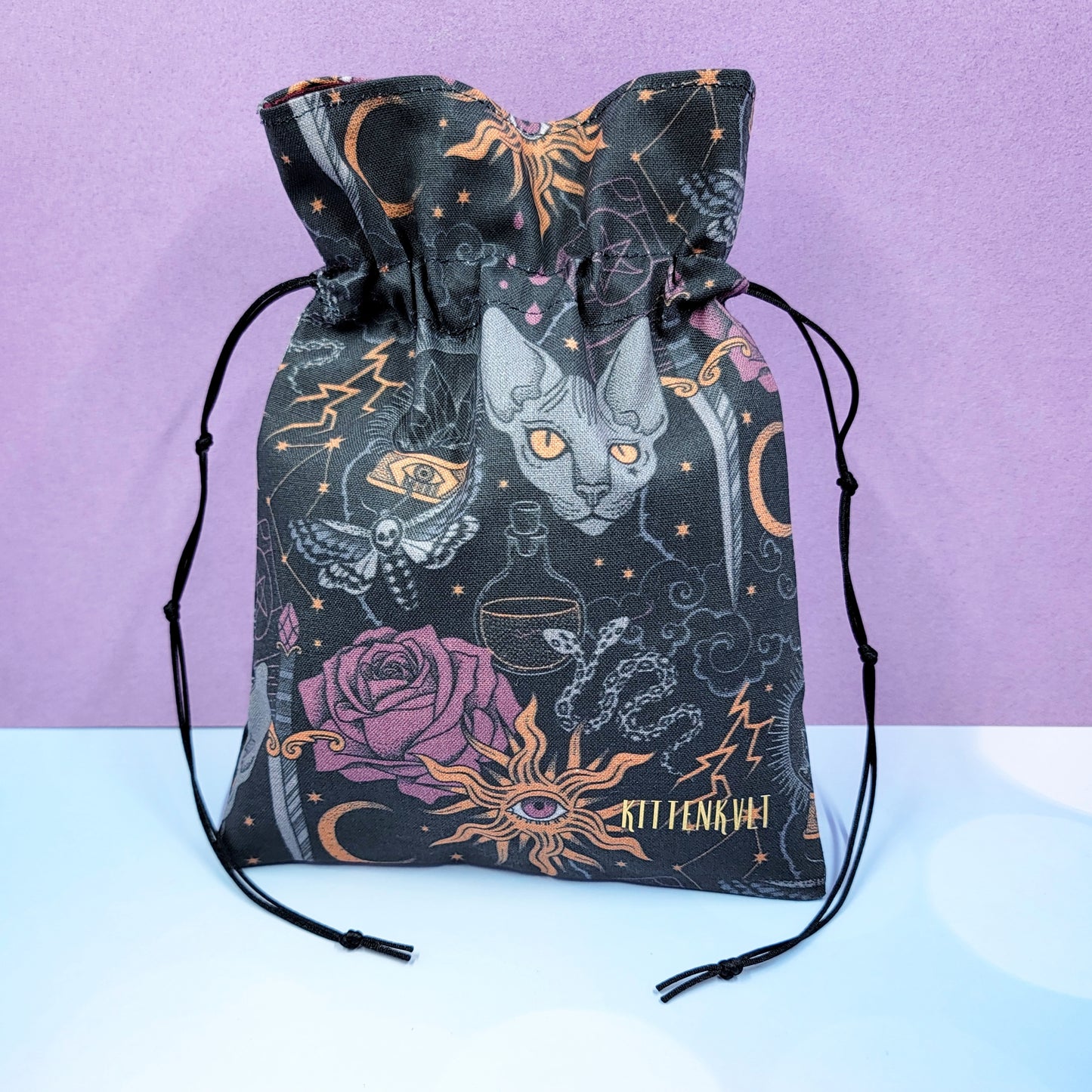 Mystical Gothic Witchy Hairless Sphynx Cat Trinket Pouch