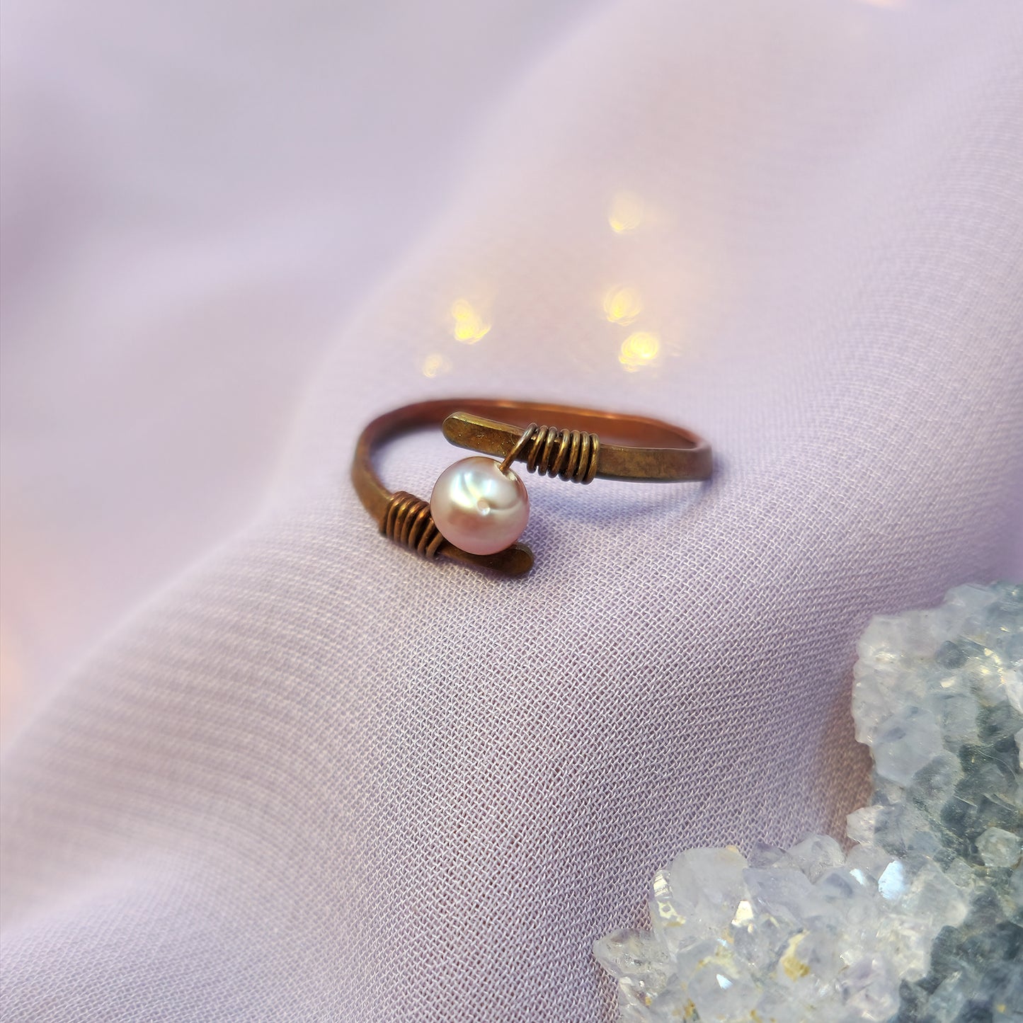 Fairy Ethereal Hammered Copper Pearl Ring