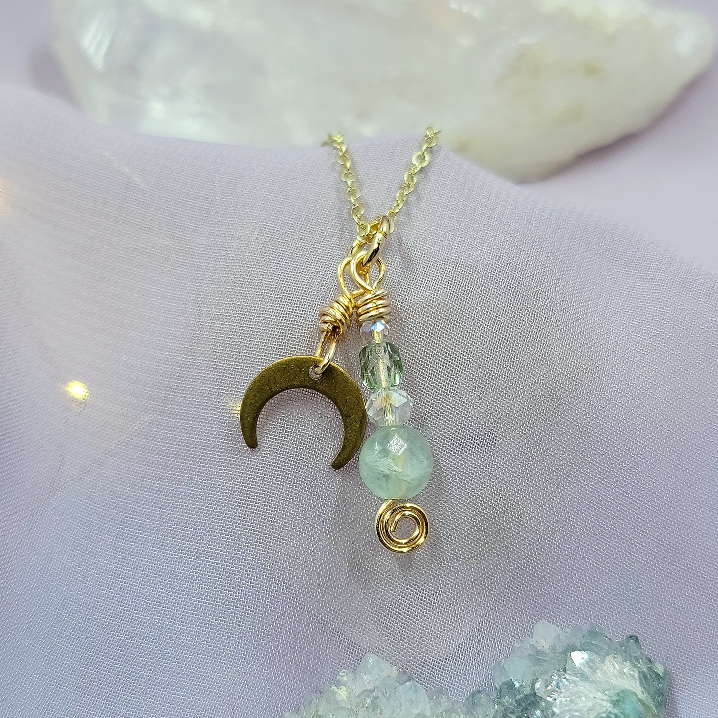 Ethereal Celestial Fluorite Moon Fairy Witch Necklace