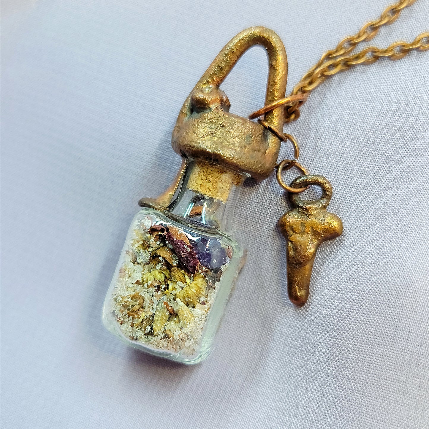Anxiety Banishing Spell Jar & Shark Tooth Electroformed Copper Necklace