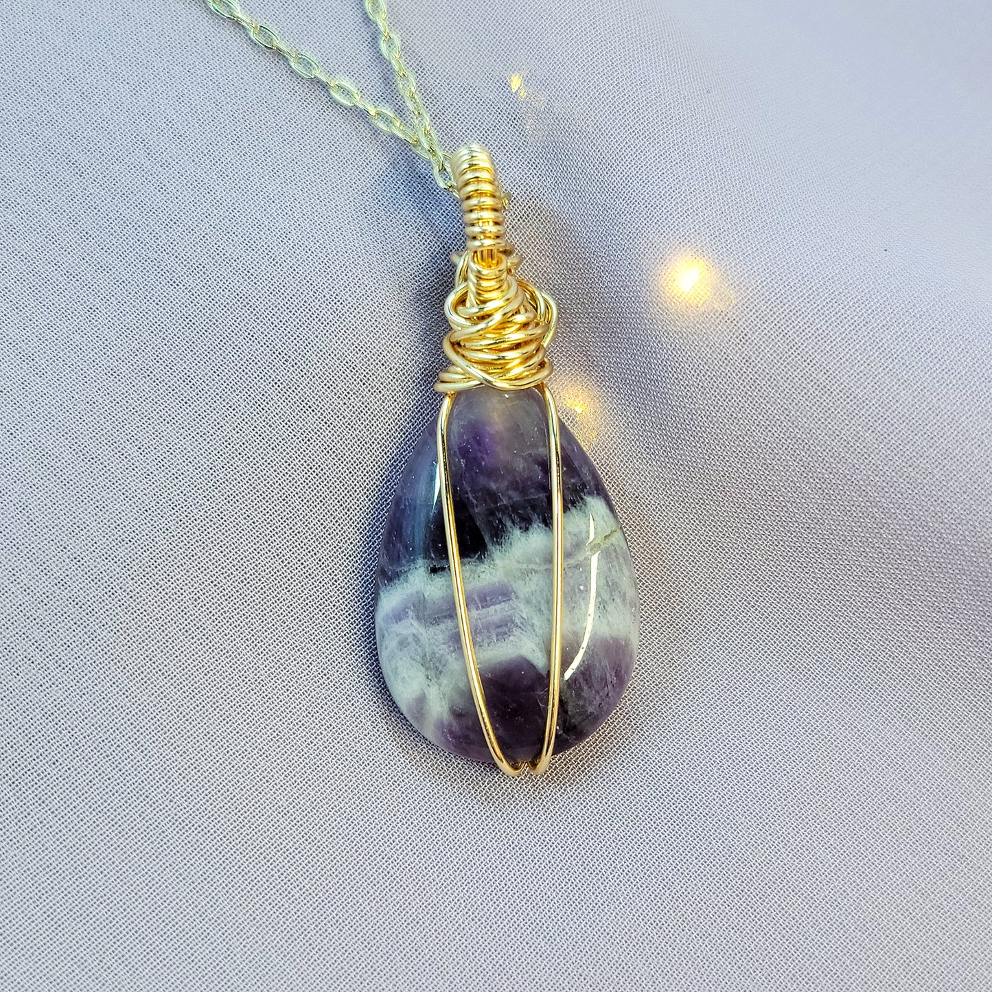 Chevron Amethyst & Moss Agate Fairy Witchy Earthy Crystal Necklace