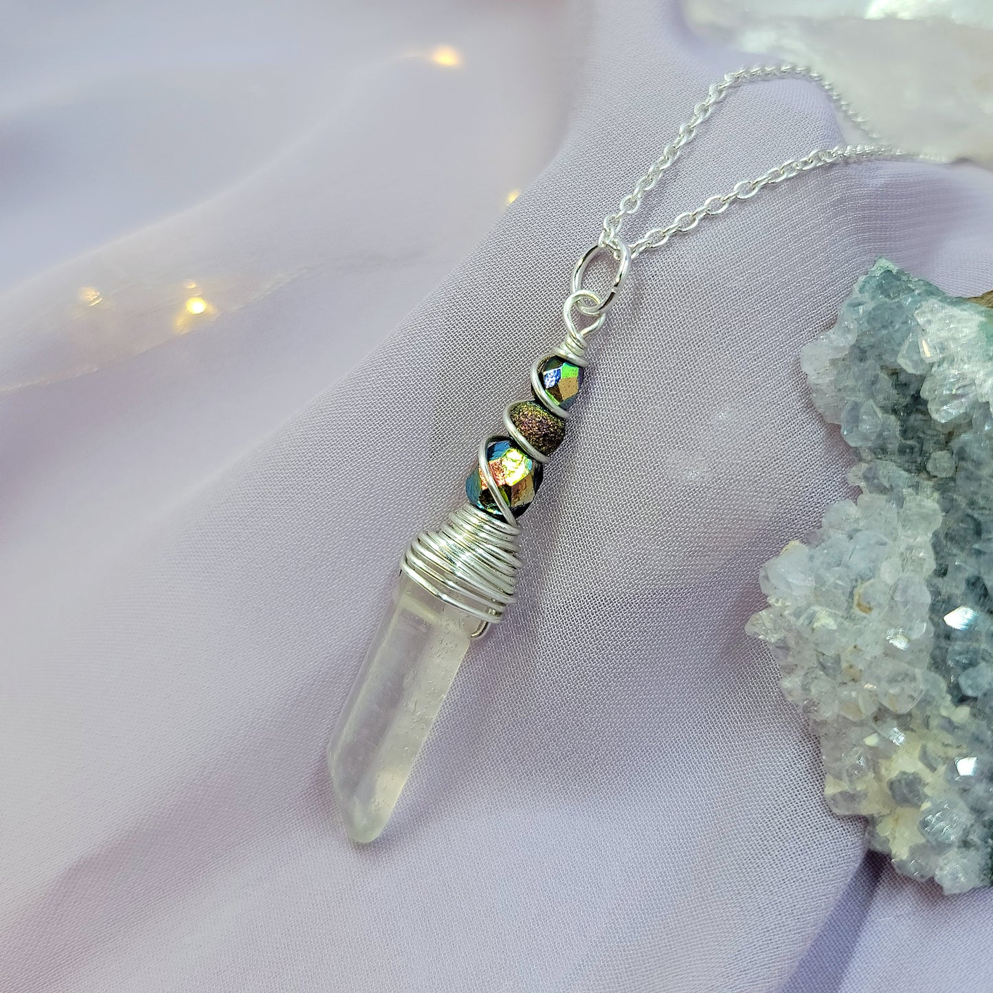 Mystical Rainbow Fairy Witch Quartz Crystal Necklace