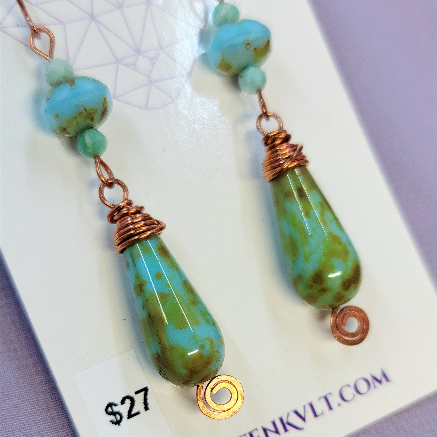 Witchy Fairy Amazonite & Czech Glass Copper Earrings