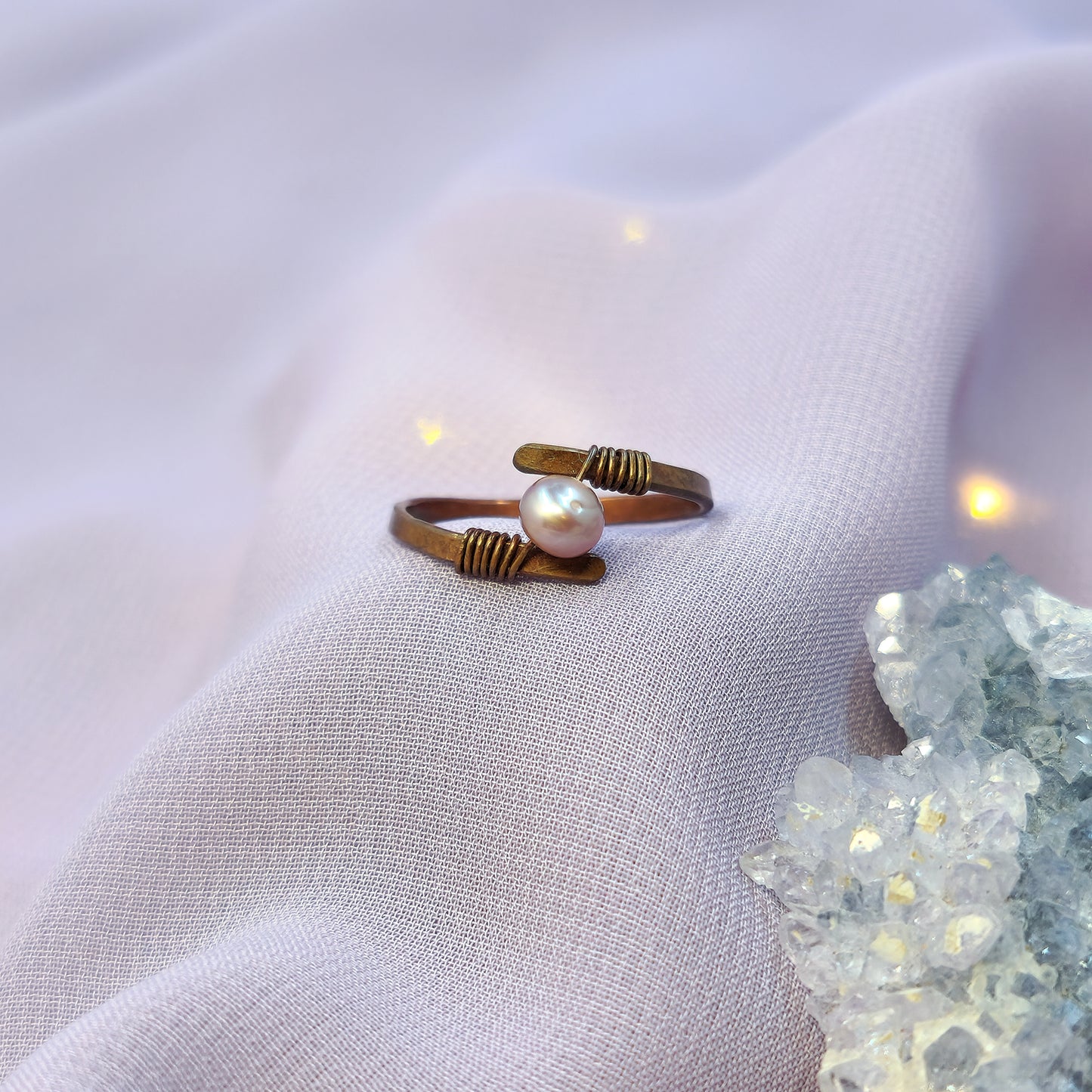 Fairy Ethereal Hammered Copper Pearl Ring