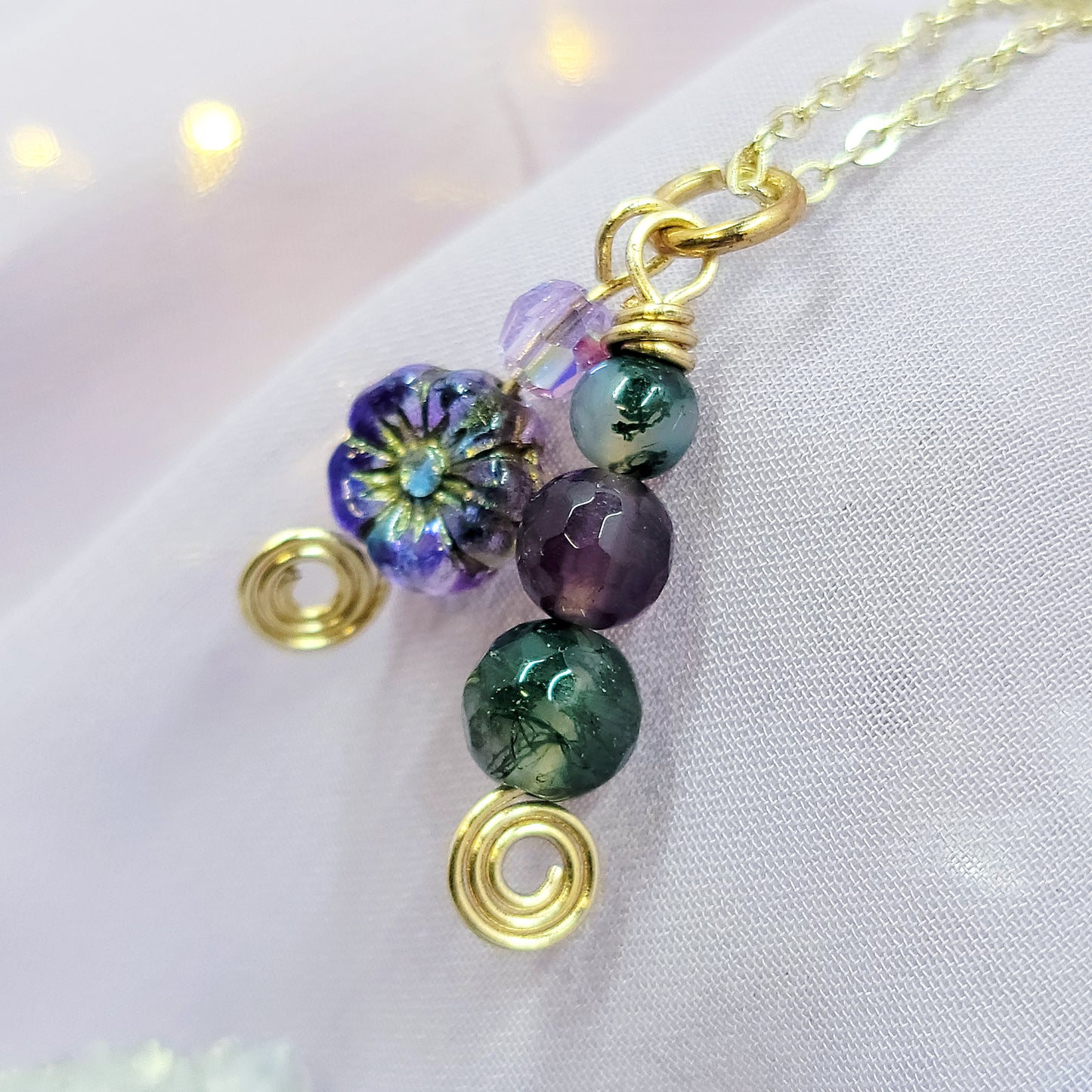 Moss Agate & Amethyst Flower Necklace