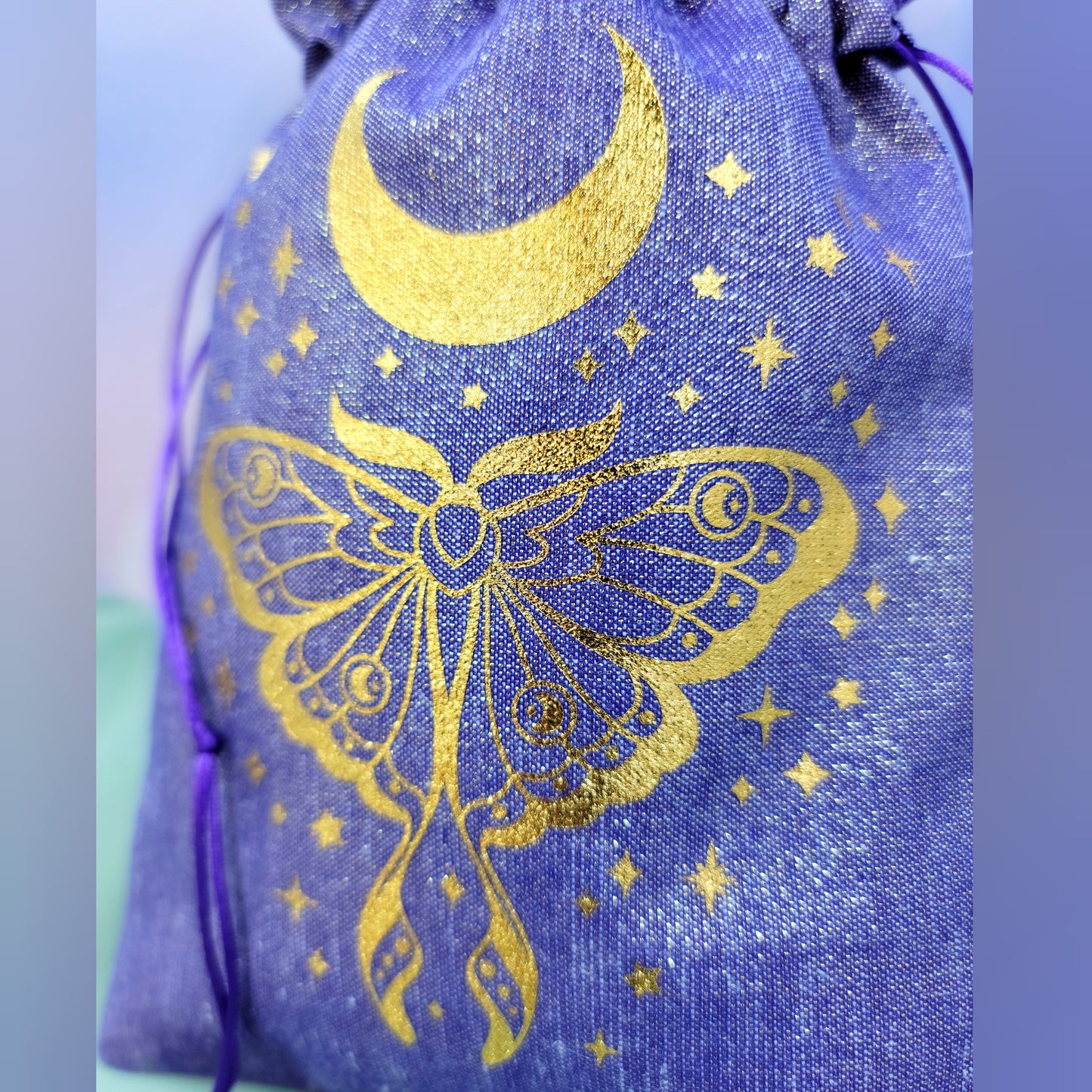 Mystical Witchy Celestial Luna Moth Moon Tarot Oracle Pouch Sparkly Fabric