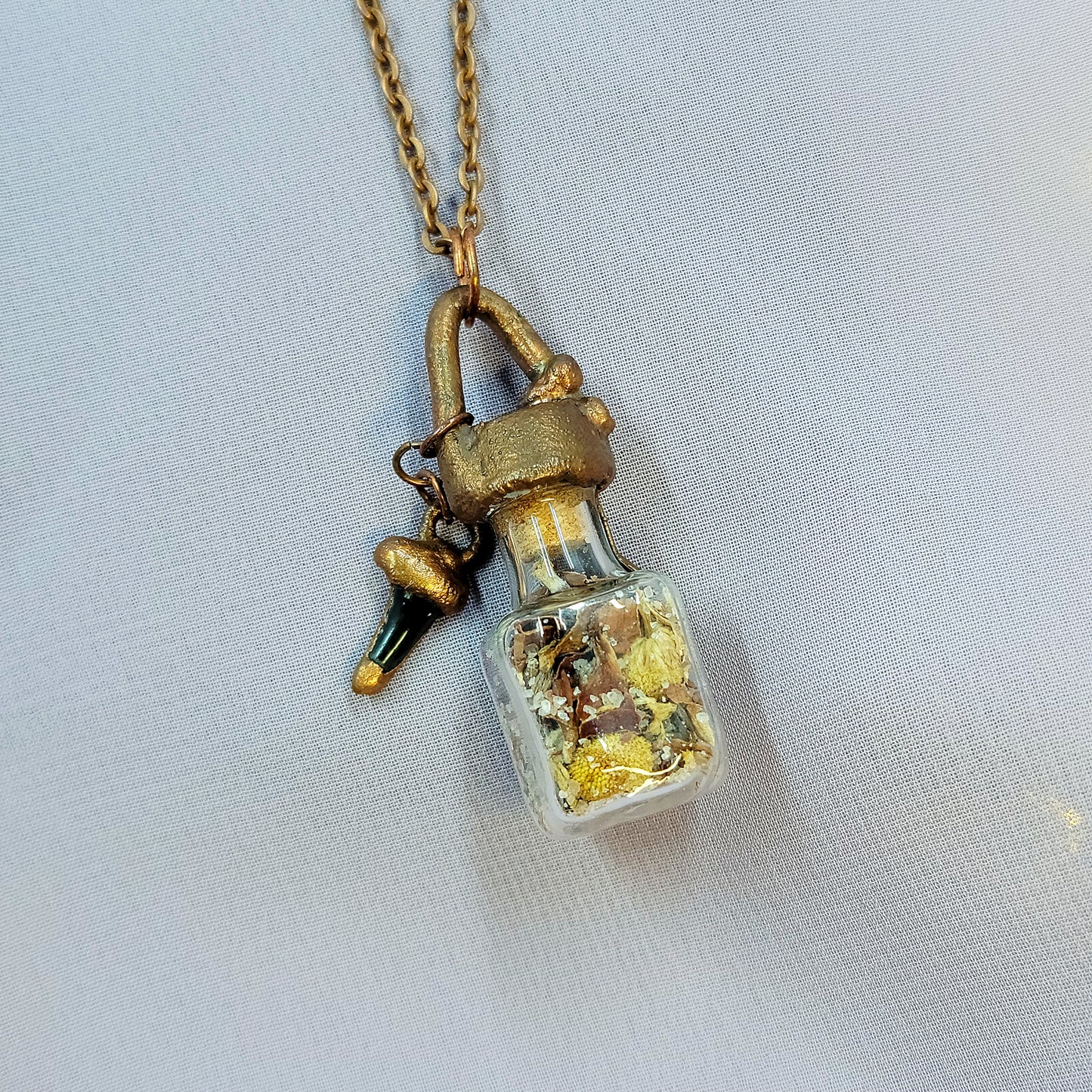 Anxiety Banishing Spell Jar & Shark Tooth Electroformed Copper Necklace