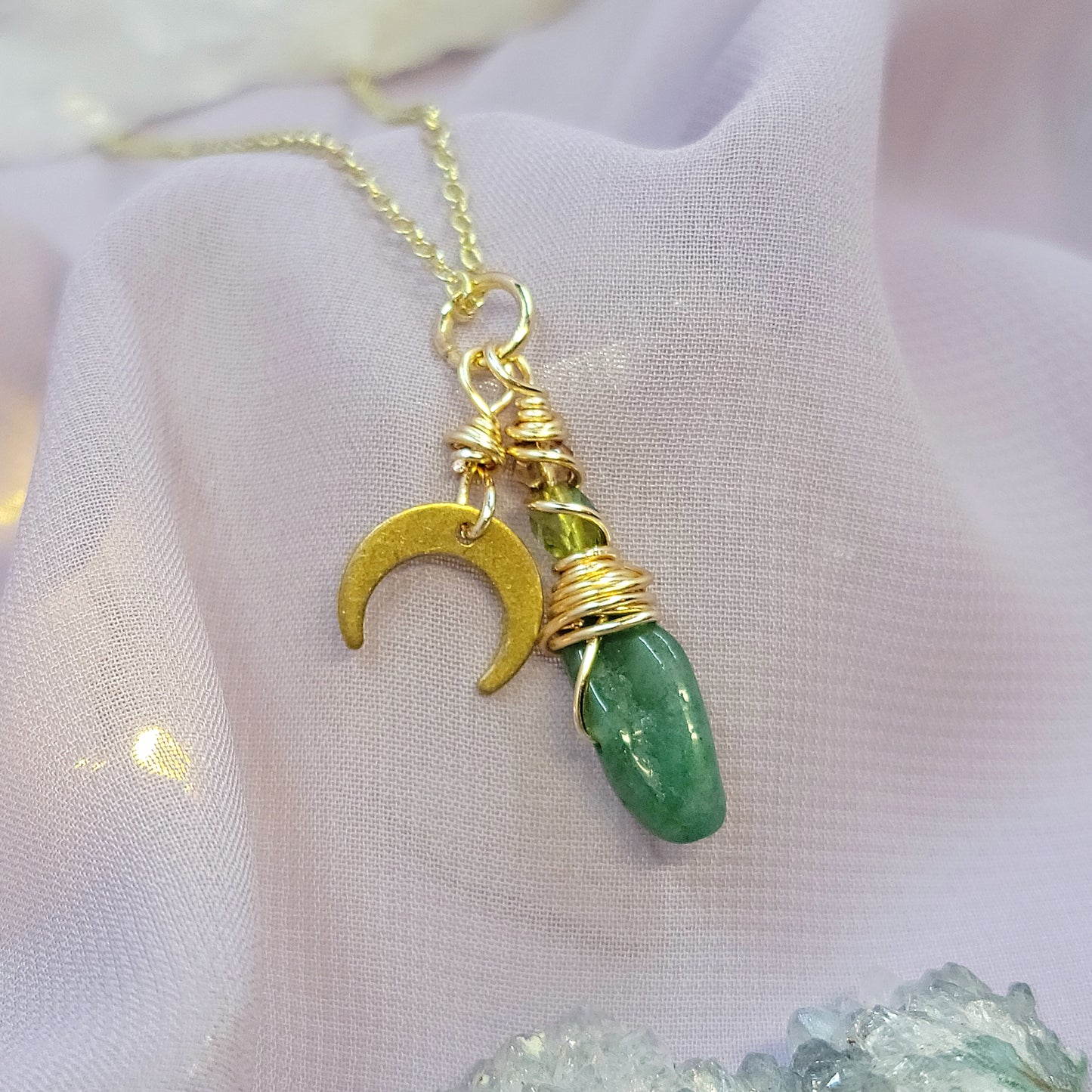 Mystical Fairy Green Aventurine Witchy Celestial Crystal Necklace