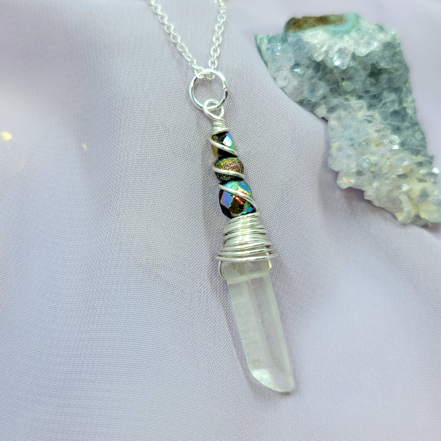 Mystical Rainbow Fairy Witch Quartz Crystal Necklace