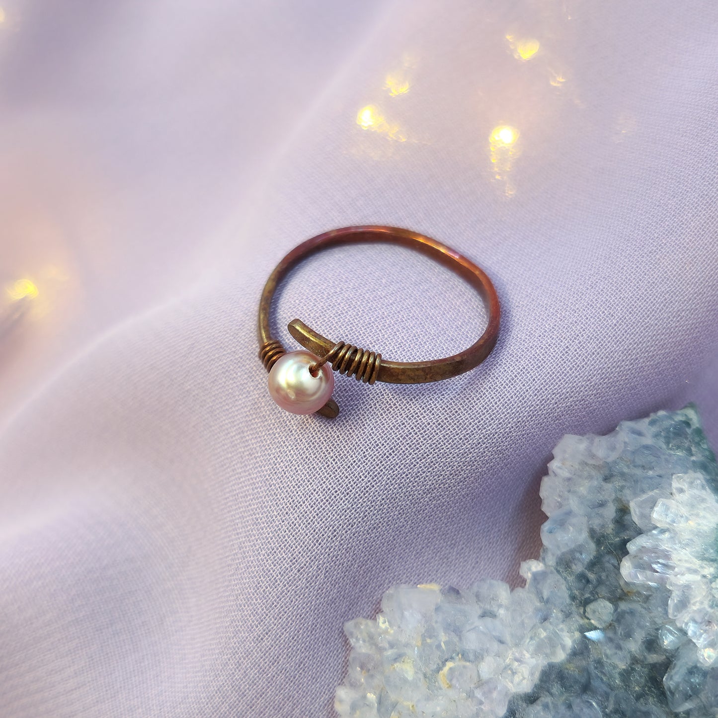 Fairy Ethereal Hammered Copper Pearl Ring