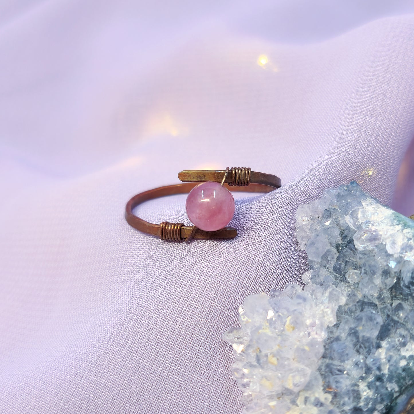 Fairy Hammered Copper Strawberry Quartz Ring