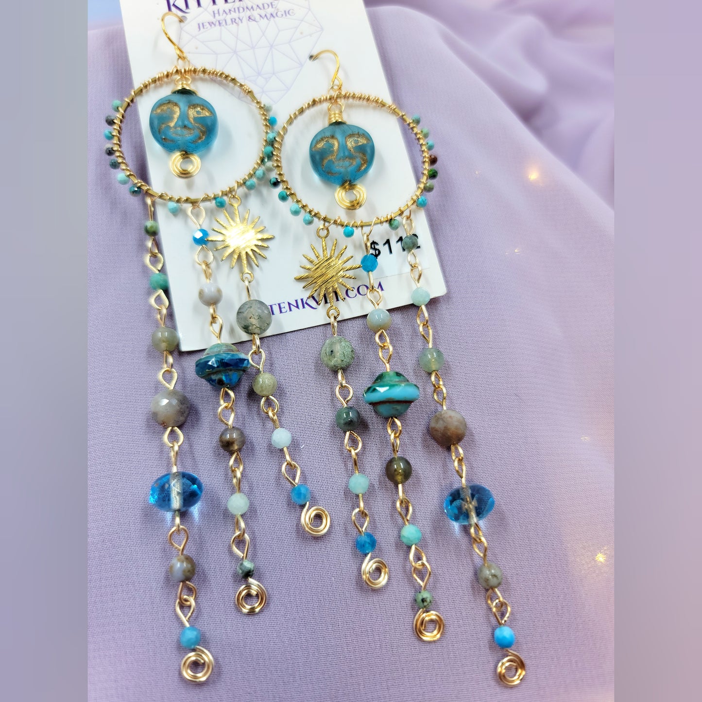 Blue Apatite Sea Goddess Moon Earrings