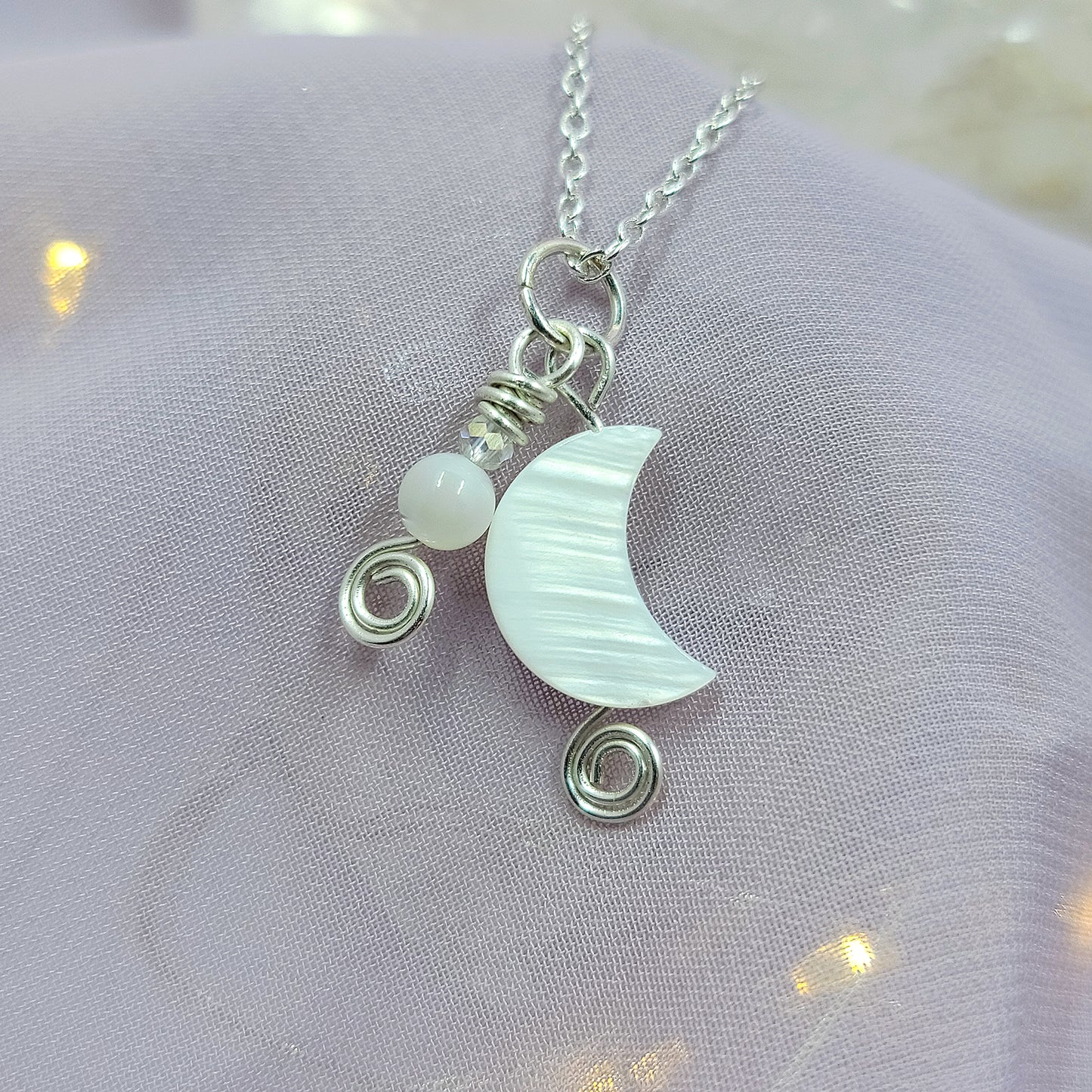 Ethereal Mother of Pearl Shell Moon Necklace