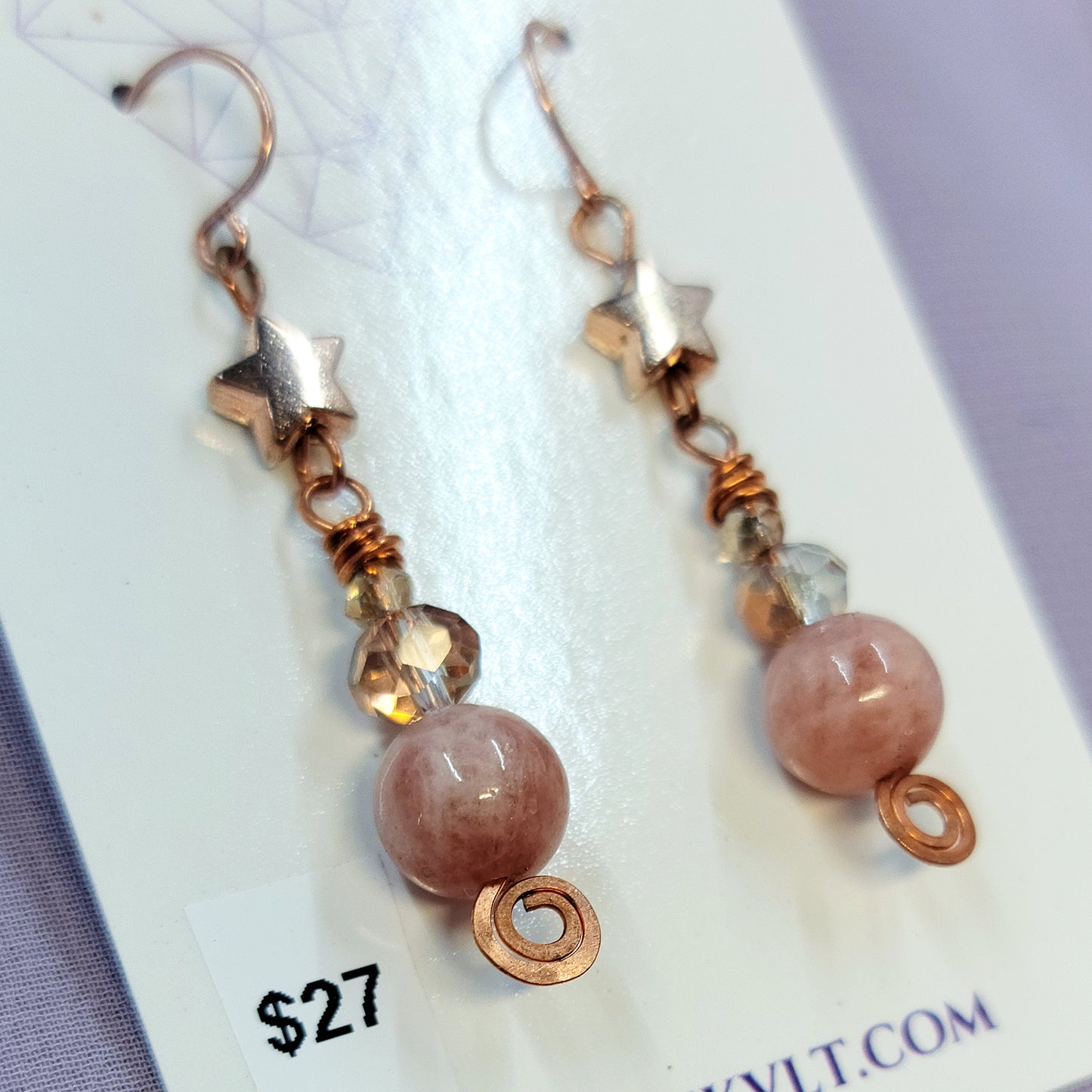 Witchy Fairy Celestial Sunstone Cosmic Copper Earrings