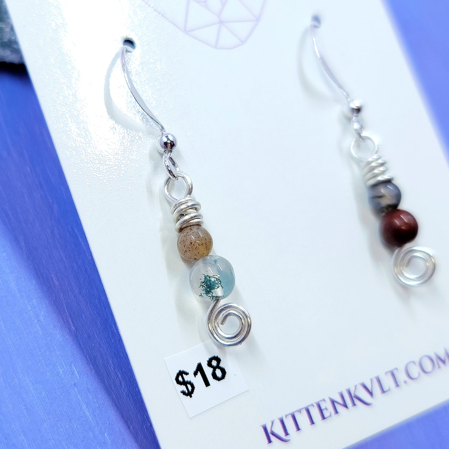 Dainty Earthy Fairy Ocean Jasper & Moss Agate Earrings