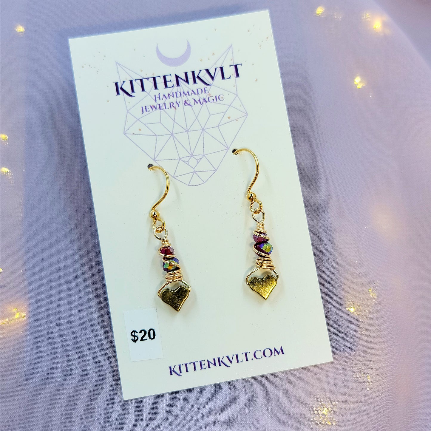 Dainty Quartz & Glass Heart Earrings
