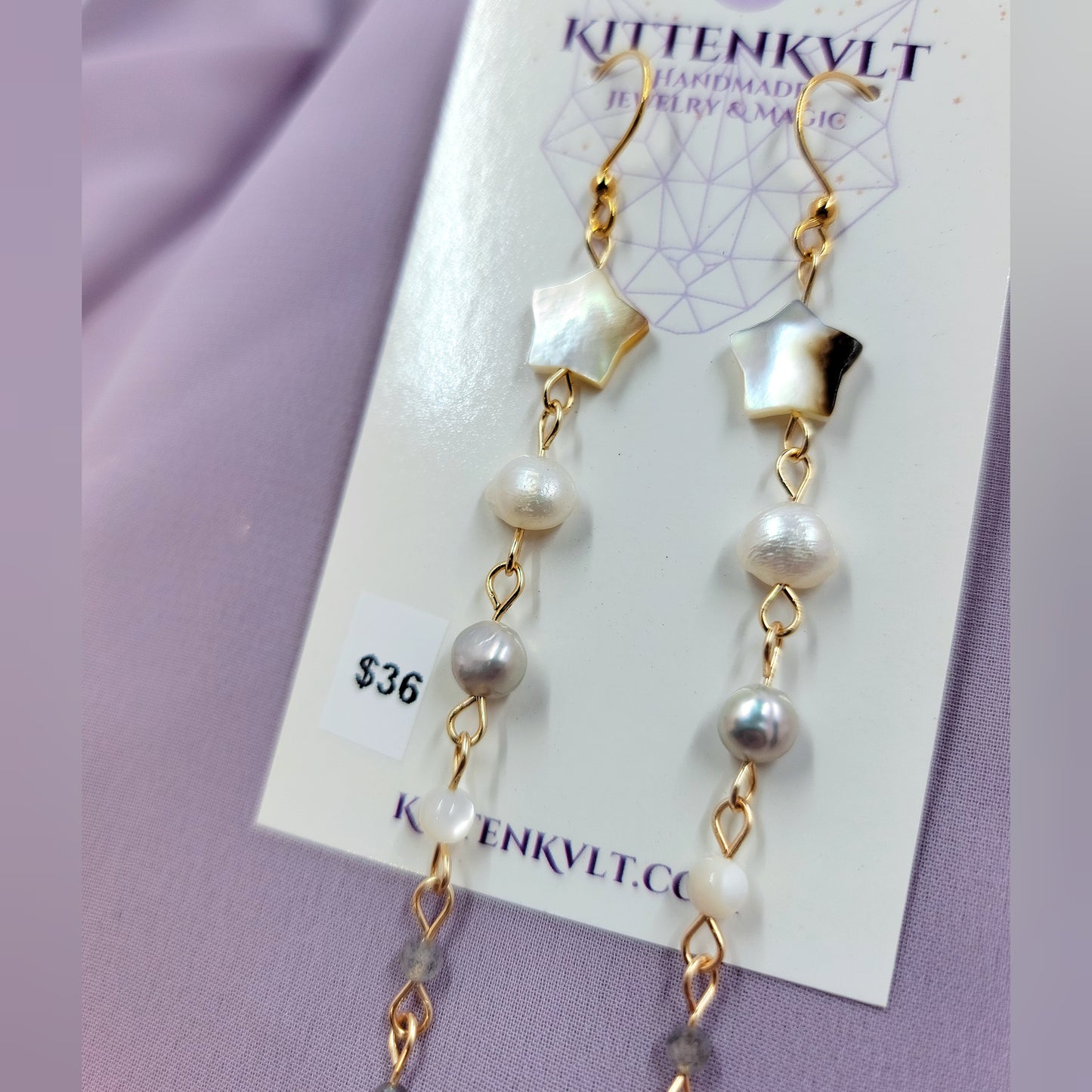 Ethereal Pearl, Labradorite & Mother of Pearl Shell Star Iridescent Earrings
