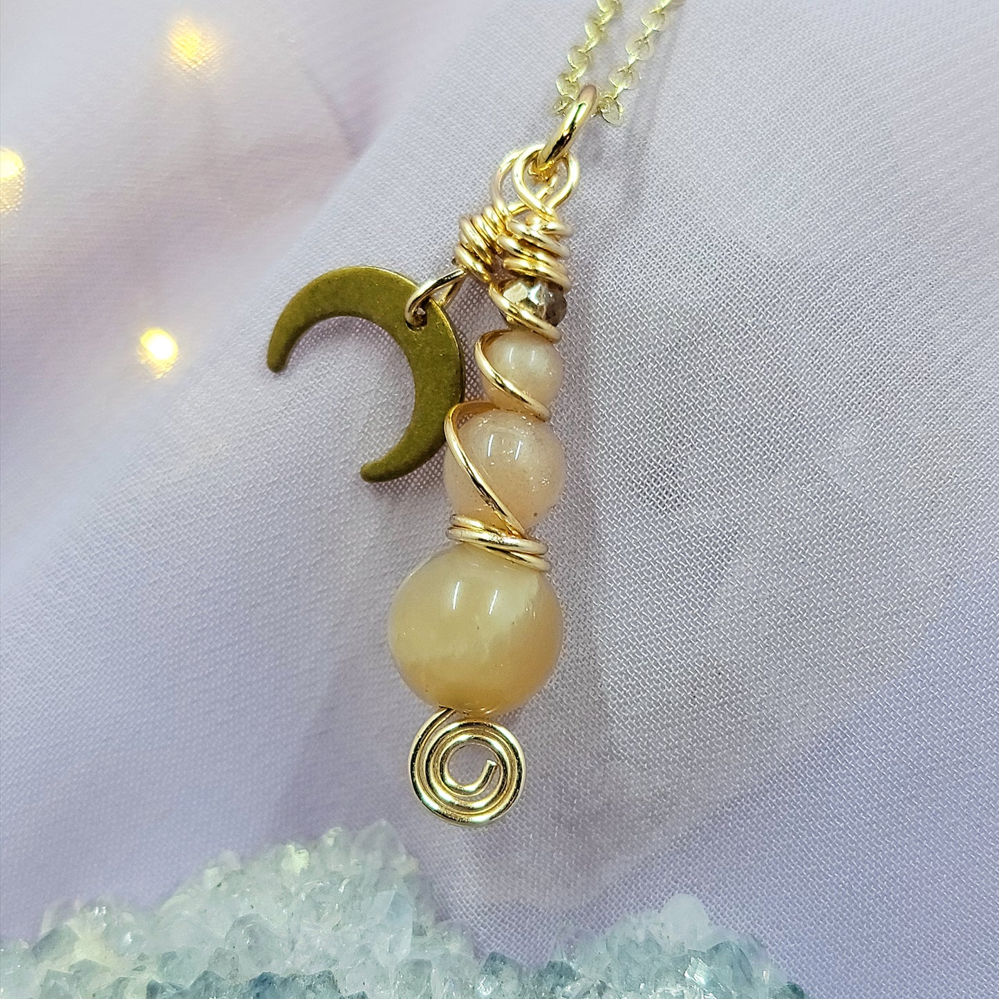 Celestial Sunstone Fairy Witchy Moon Crystal Necklace