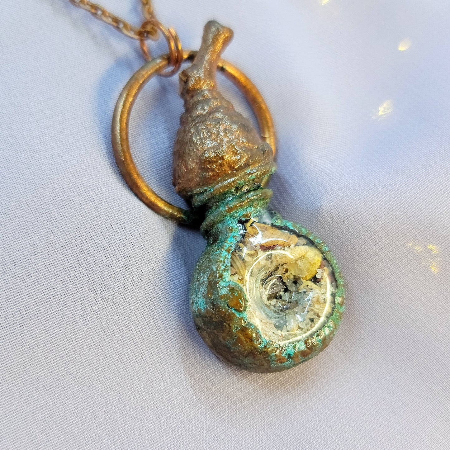 Anxiety Banishing Spell Jar & Acorn Patina Electroformed Copper Necklace