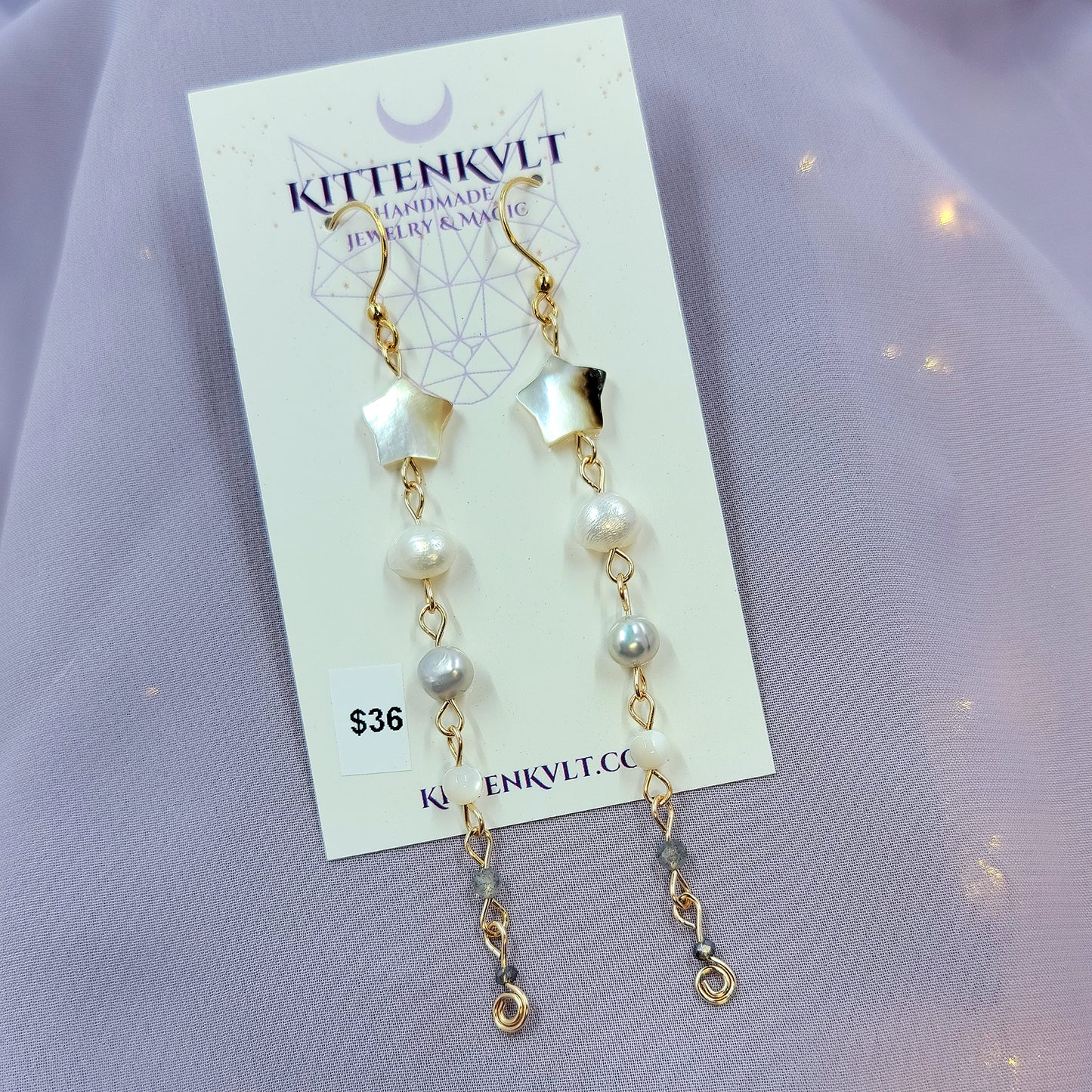 Ethereal Pearl, Labradorite & Mother of Pearl Shell Star Iridescent Earrings