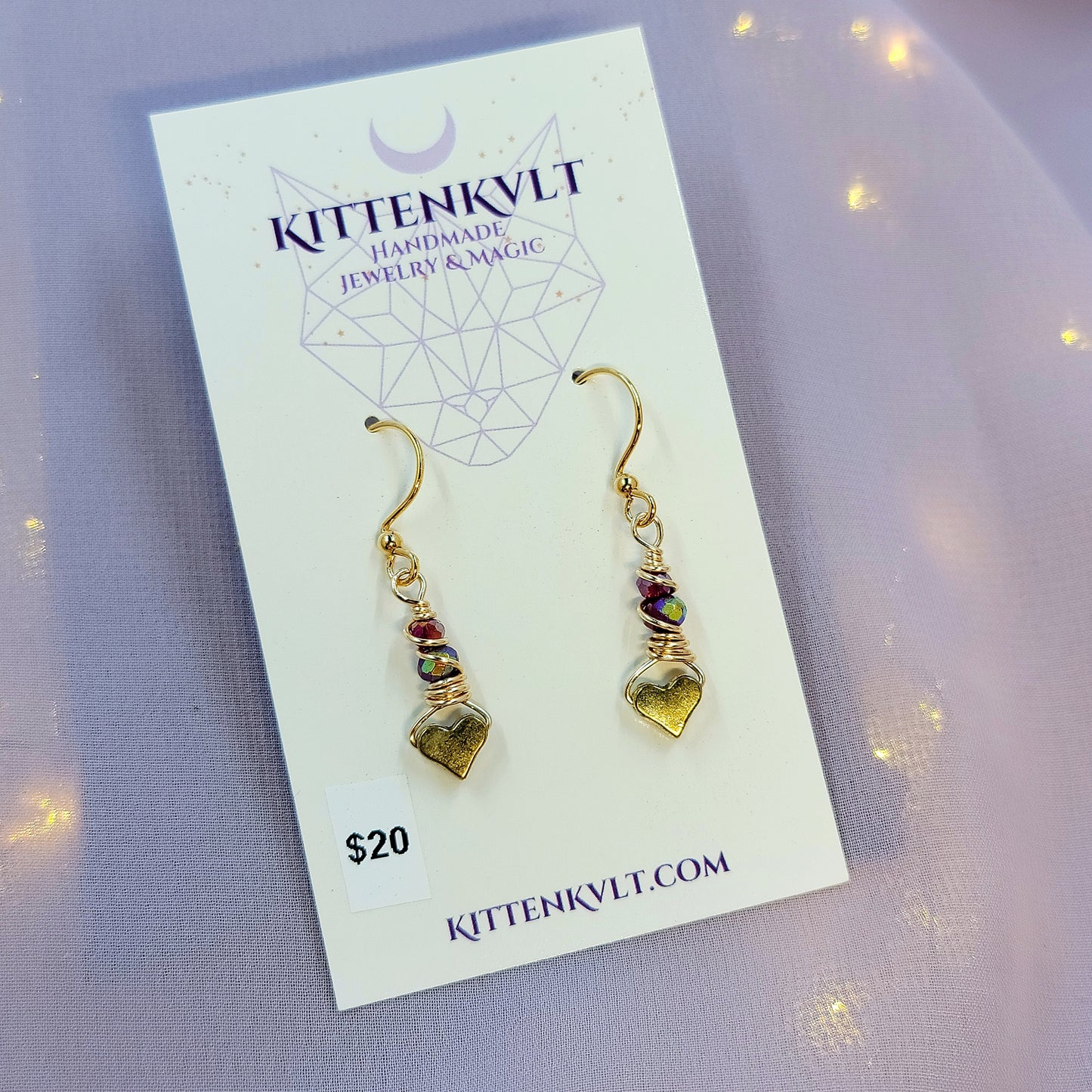 Dainty Quartz & Glass Heart Earrings