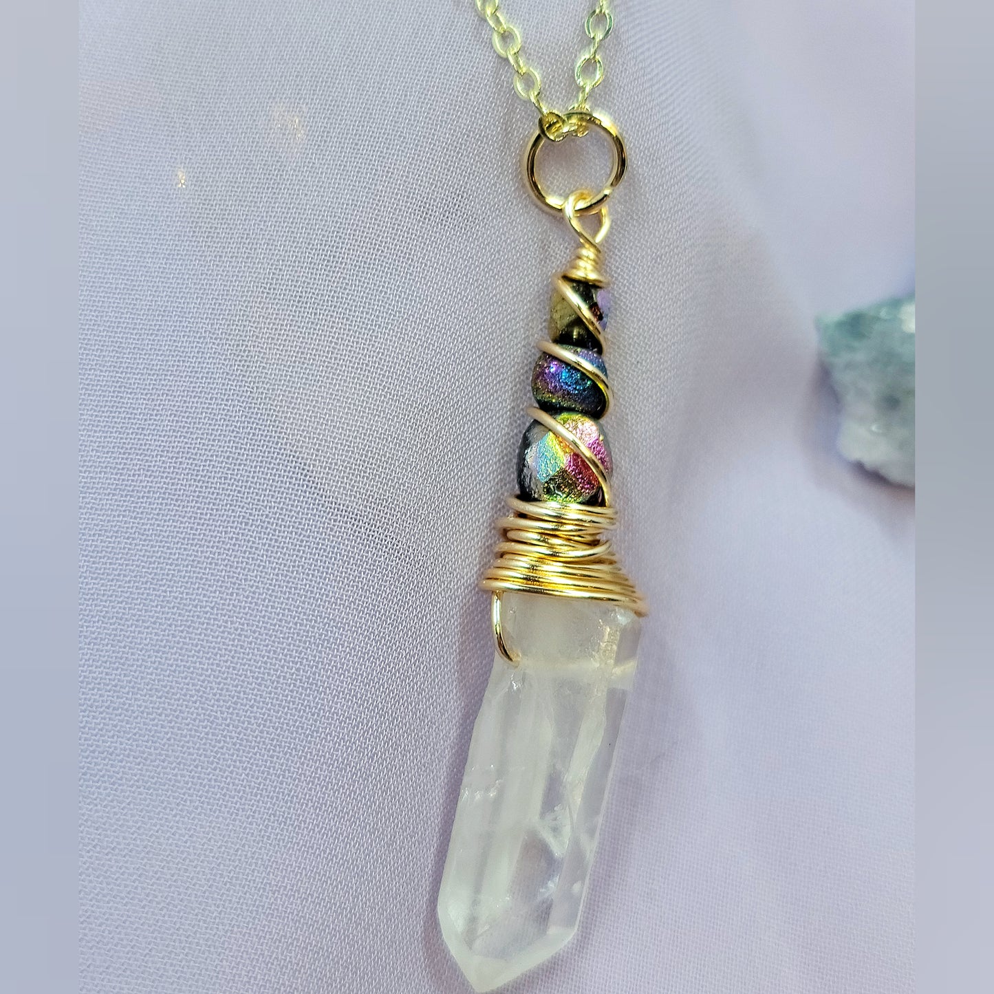 Mystical Rainbow Fairy Witch Quartz Crystal Necklace