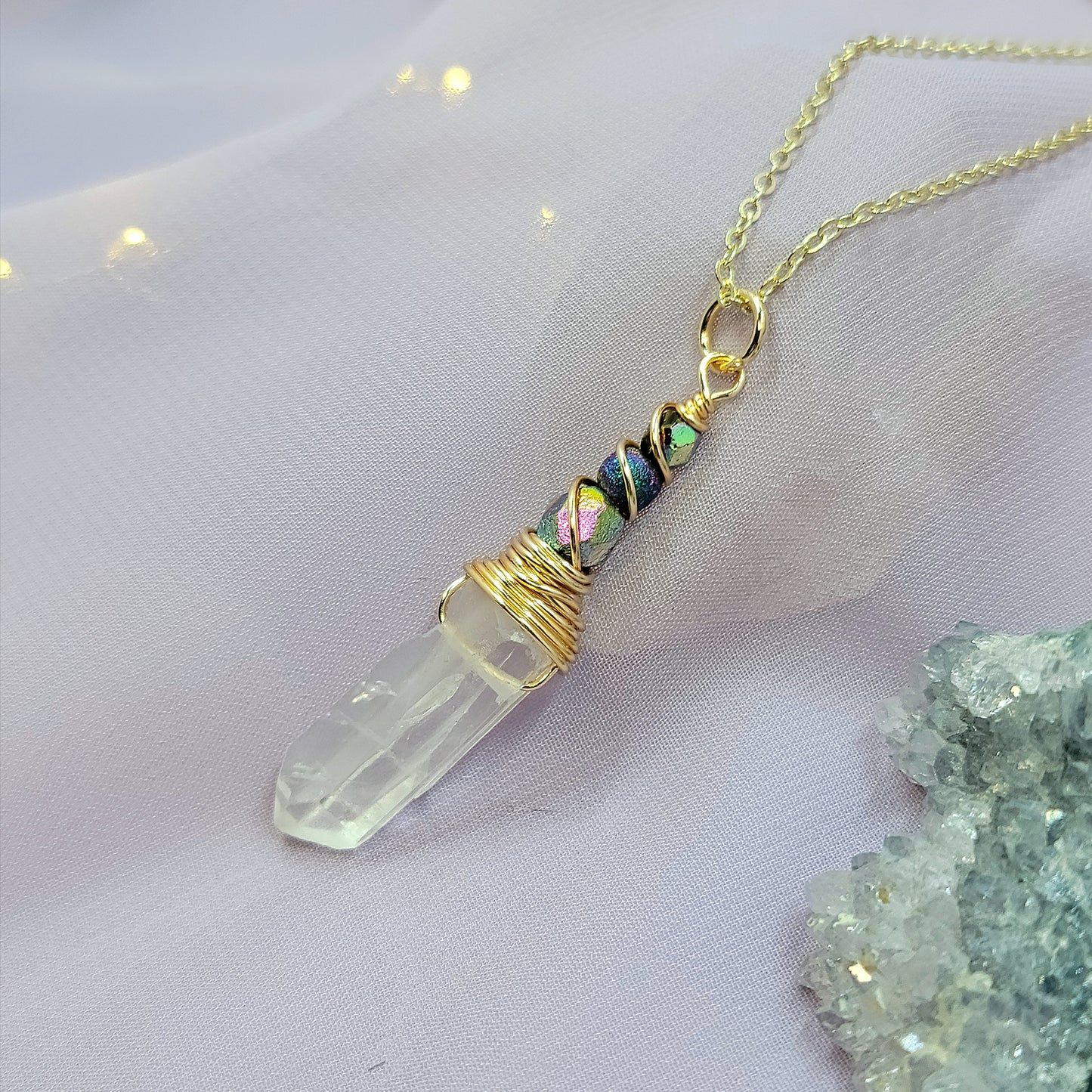 Mystical Rainbow Fairy Witch Quartz Crystal Necklace