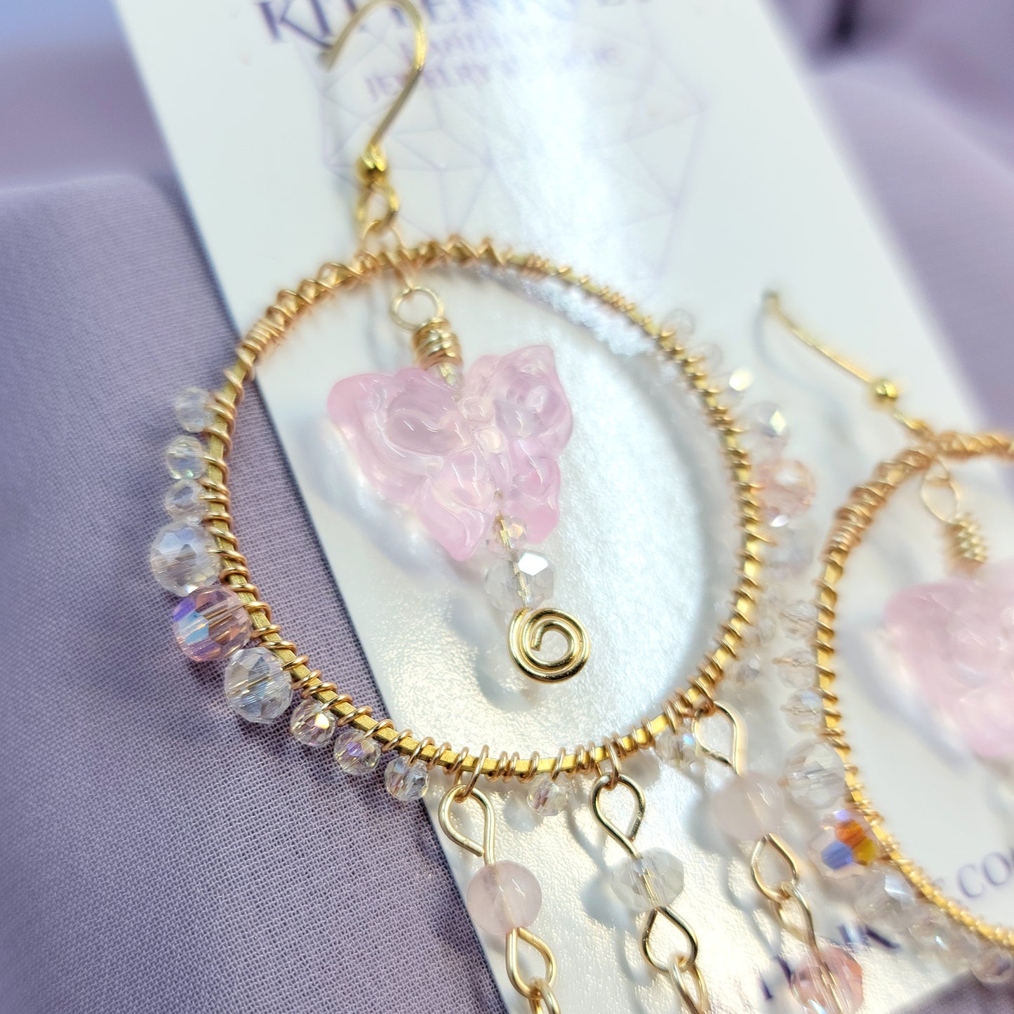 Rose Quartz Butterfly Sun Catcher Earrings