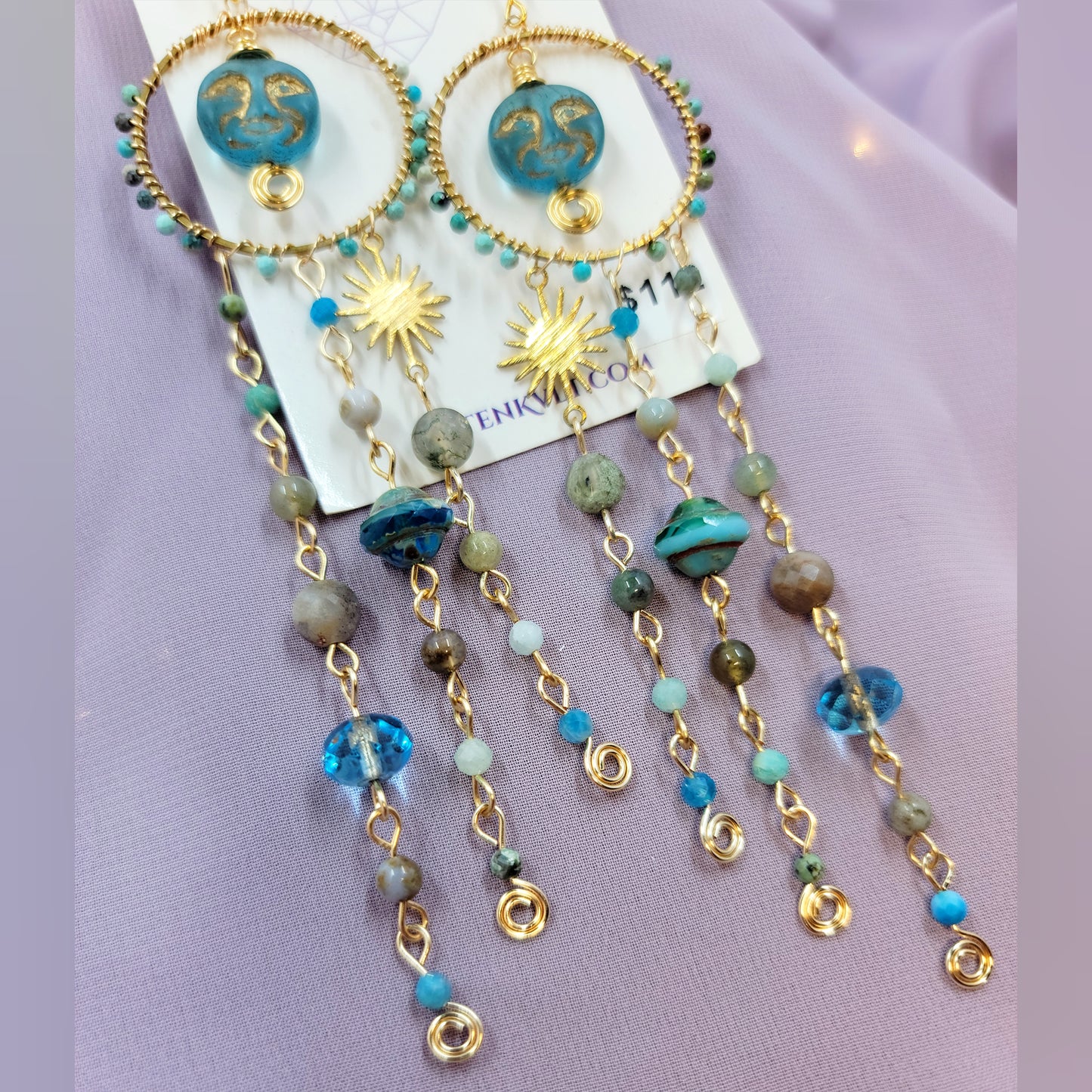 Blue Apatite Sea Goddess Moon Earrings