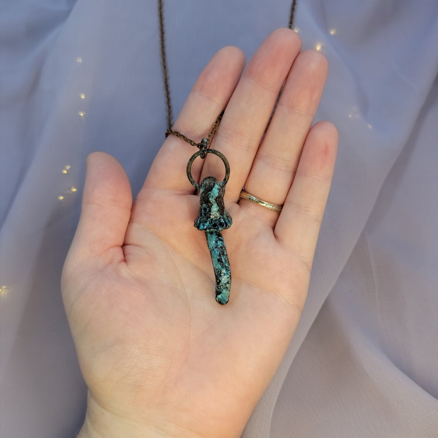 Patina Mushroom Electroformed Copper Necklace