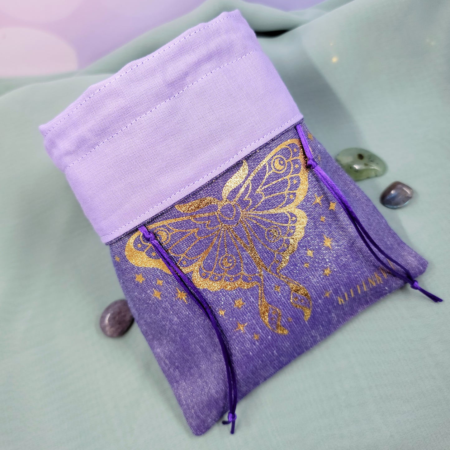 Mystical Witchy Celestial Luna Moth Moon Tarot Oracle Pouch Sparkly Fabric