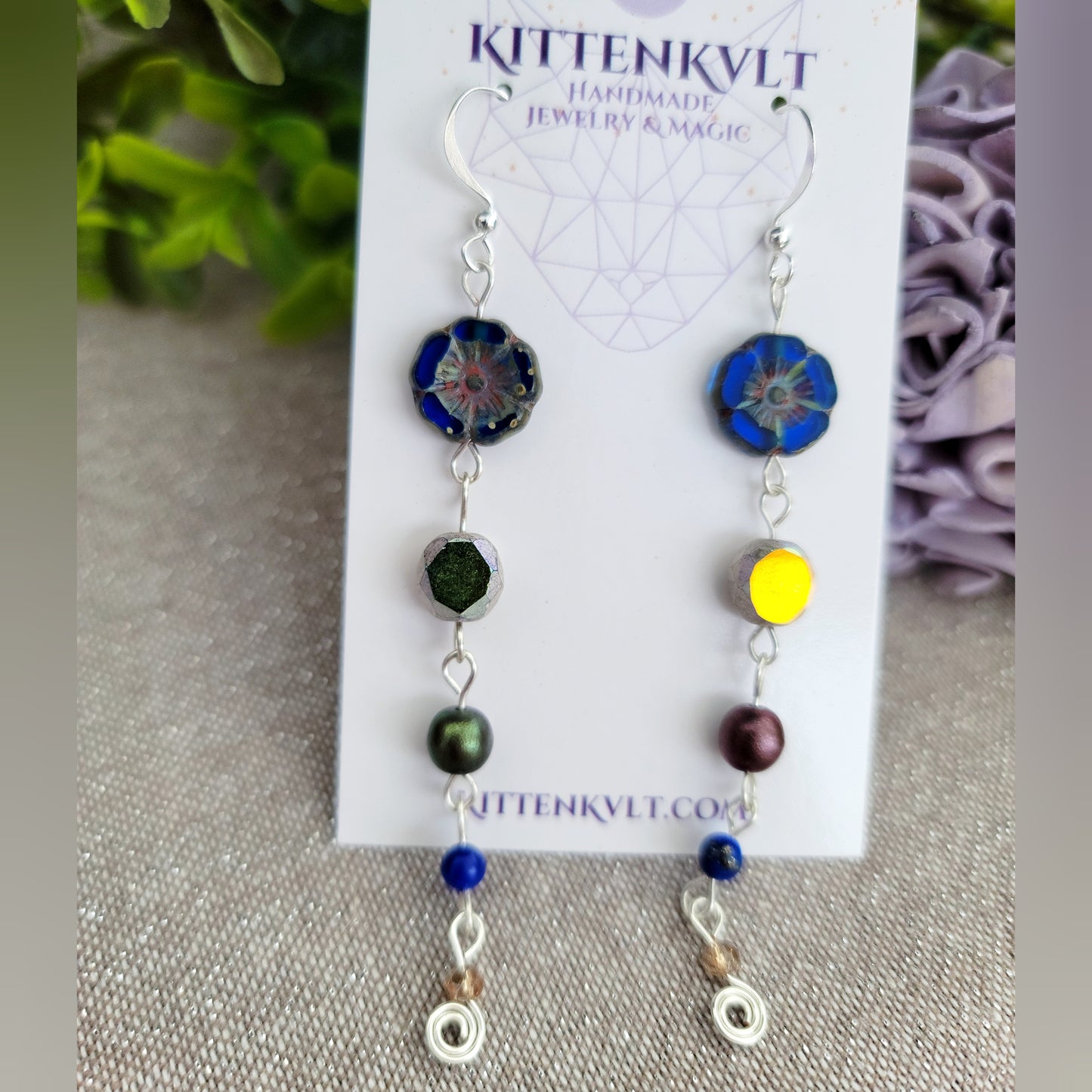 Lapis Lazuli & Czech Glass Flower Earrings