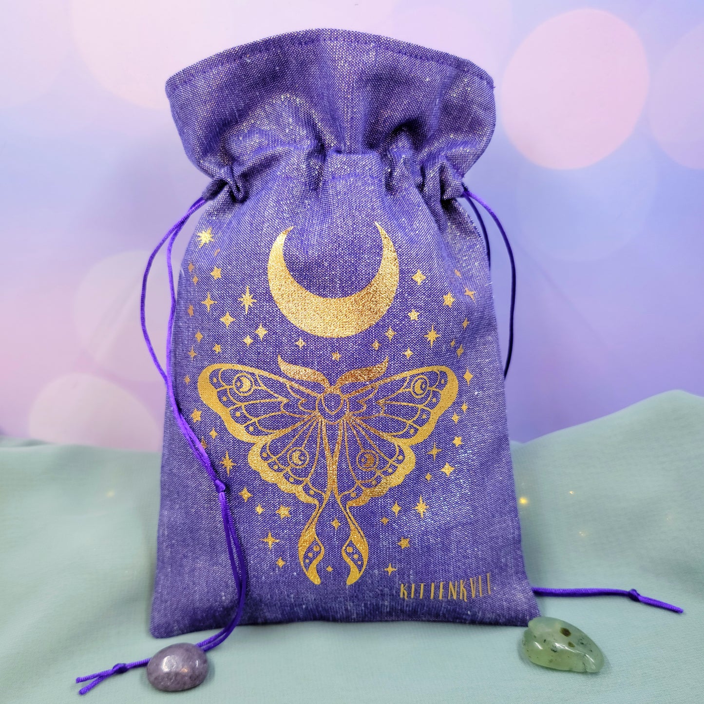 Mystical Witchy Celestial Luna Moth Moon Tarot Oracle Pouch Sparkly Fabric