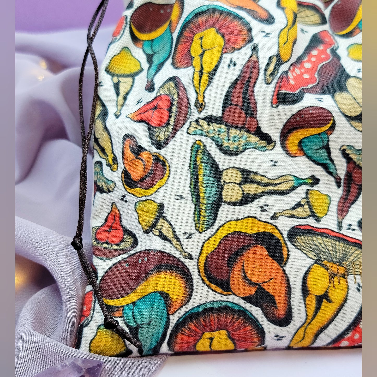 Funky Mushroom Lady Butts Crystal Trinket Pouch