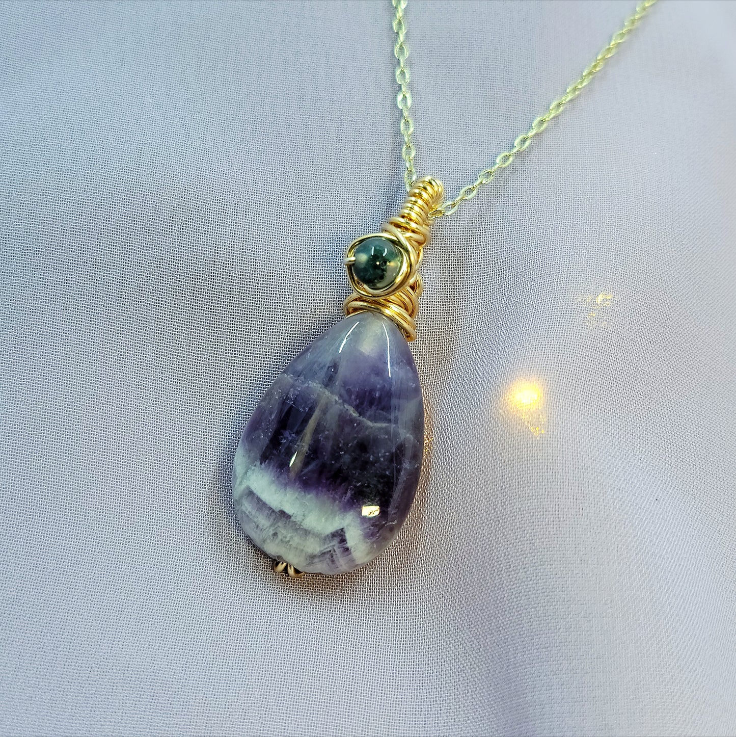 Chevron Amethyst & Moss Agate Fairy Witchy Earthy Crystal Necklace