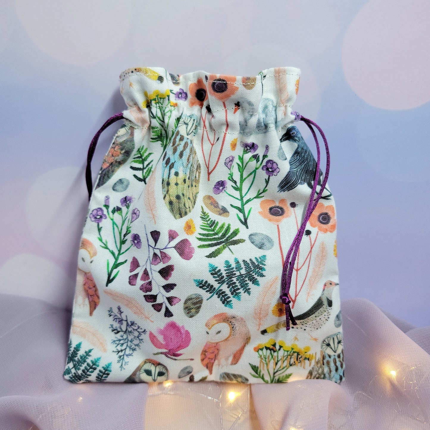 Cottagecore Owl, Raven, Floral Trinket Crystal Pouch
