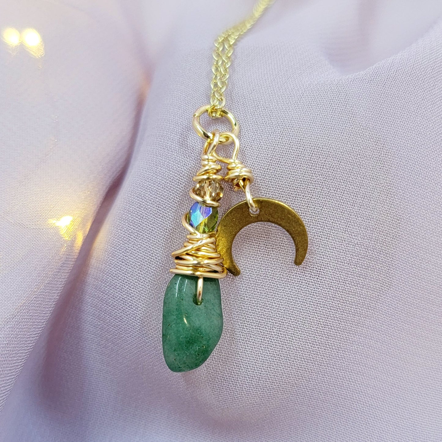 Mystical Fairy Green Aventurine Witchy Celestial Crystal Necklace