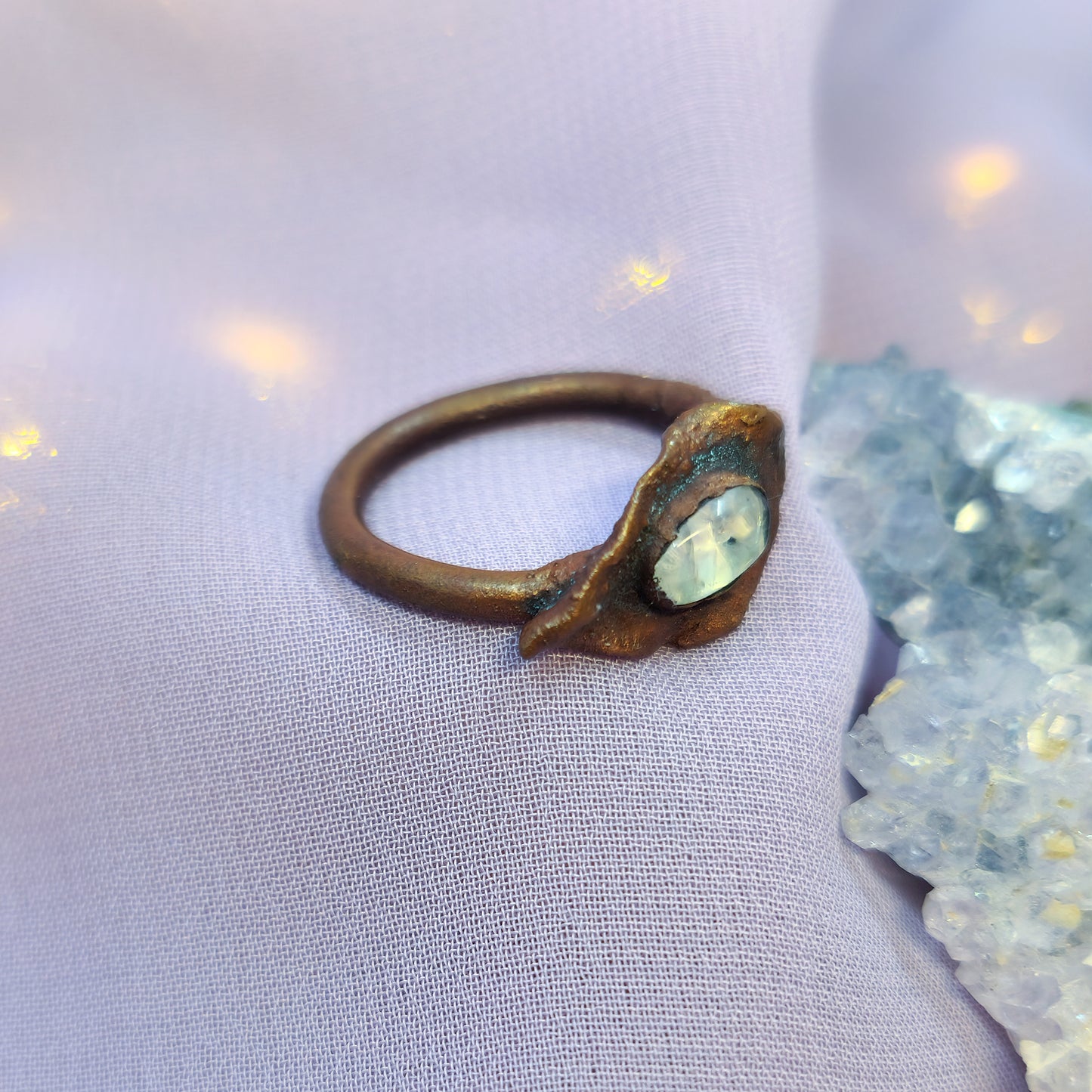 Forest Fairy Quartz Electroformed Copper Leaf Ring