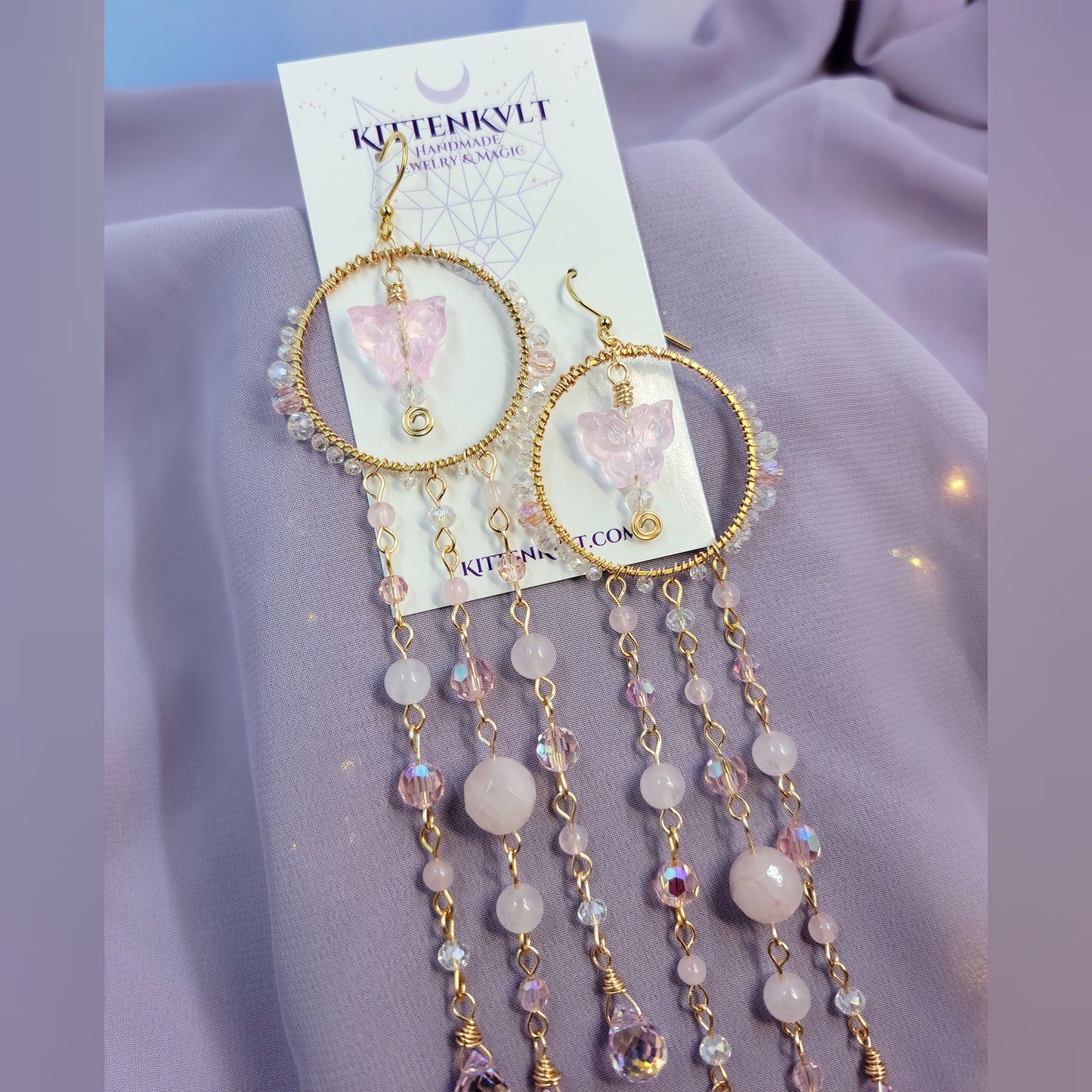 Rose Quartz Butterfly Sun Catcher Earrings