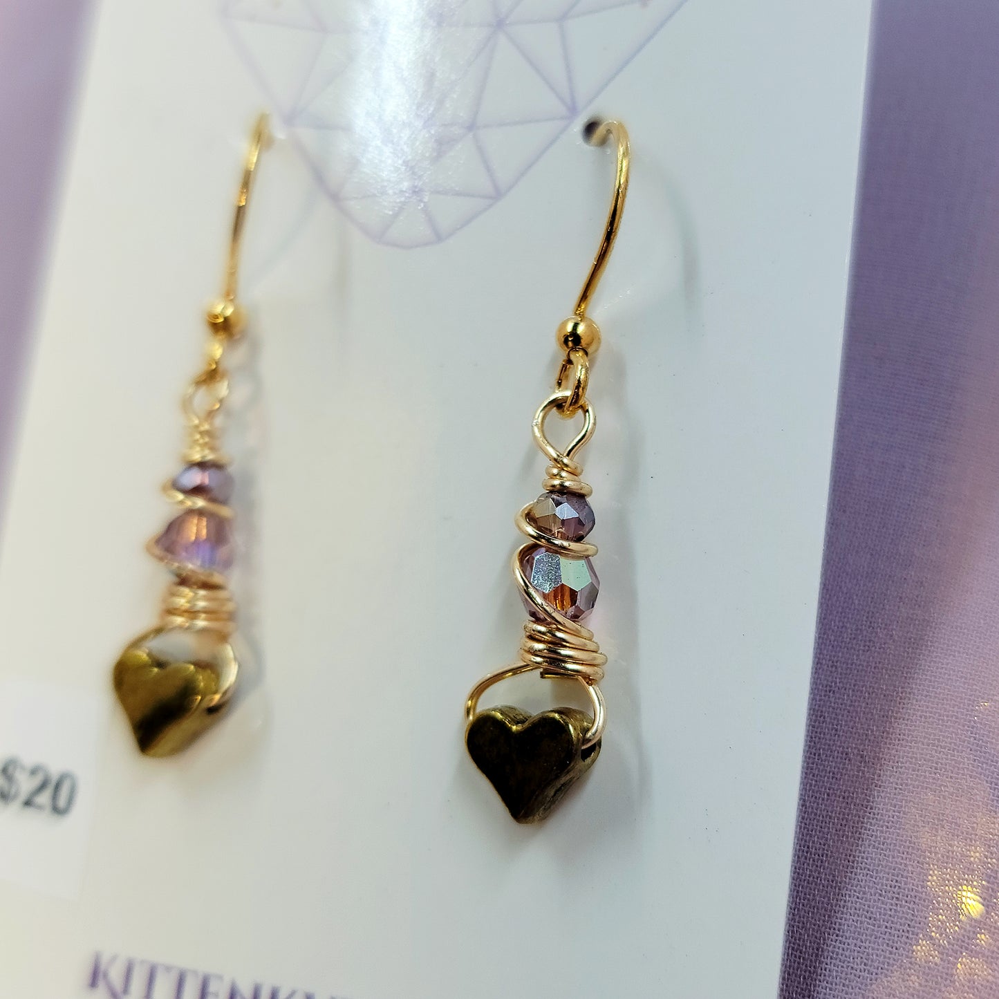 Dainty Lavender Aura Heart Earrings